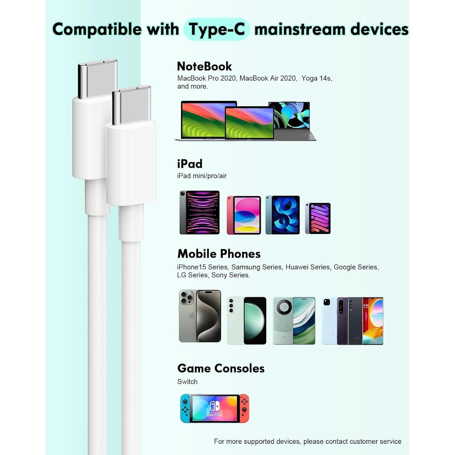 Cable USB C MUXA 6FT - Carga Rápida 60W para iPhone y Samsung