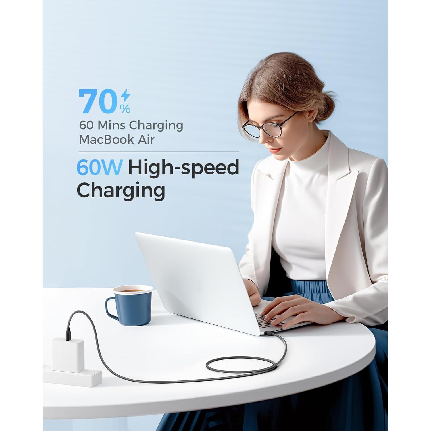 Cable de Carga USB-C 1.83m Cable Matters 60W Negro