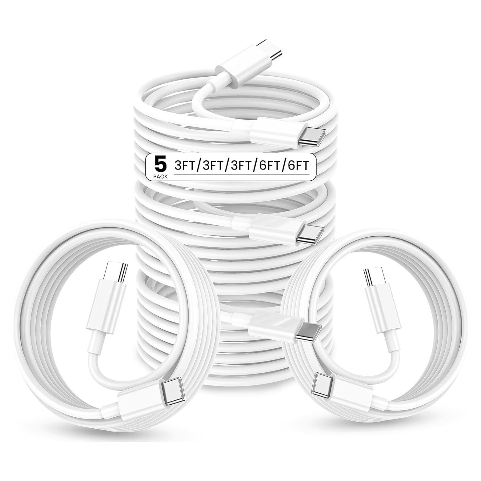 Paquete de 5 Cables USB C Oxivane 60W Carga Rápida 0.91m y 1.83m