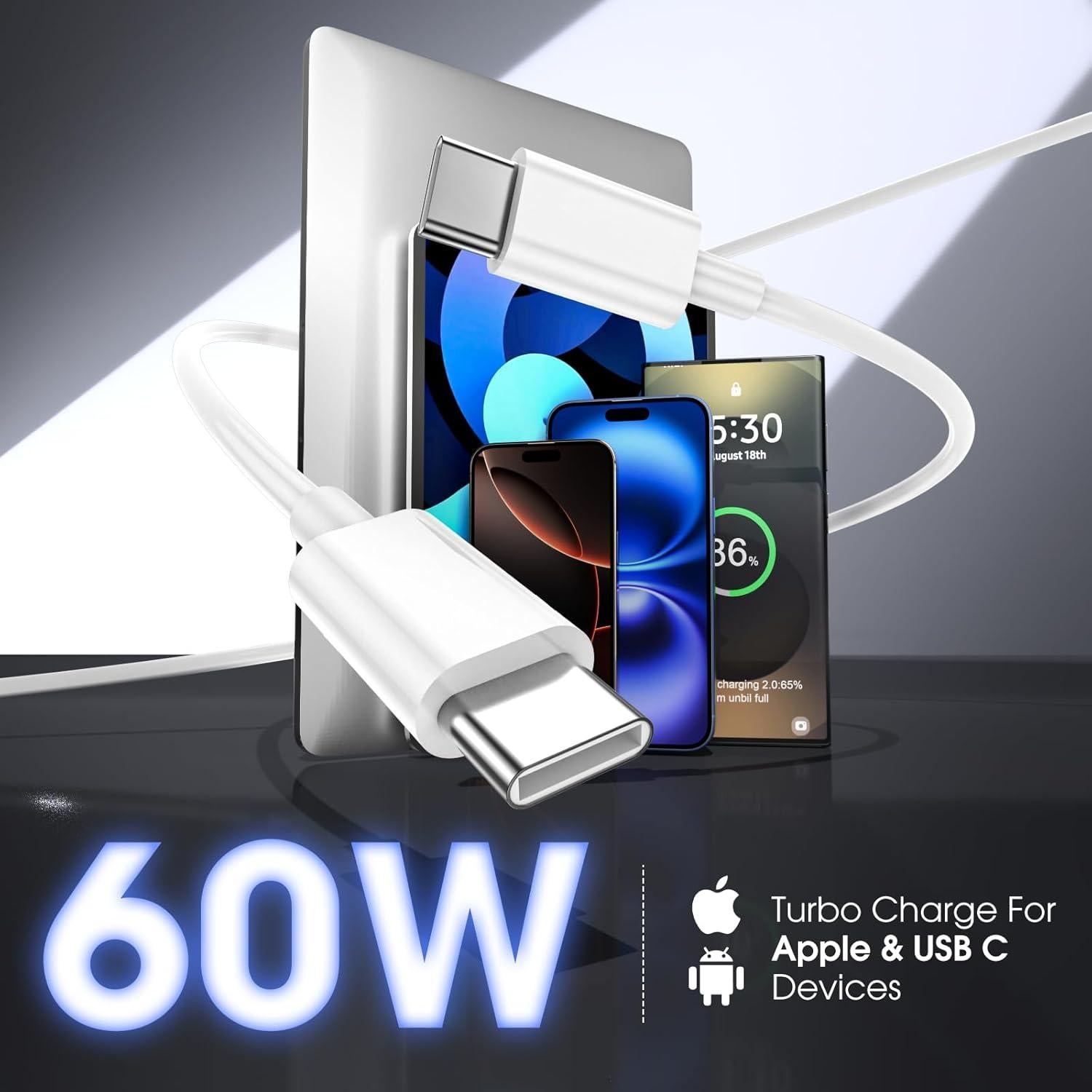 Paquete de 5 Cables USB C Oxivane 60W Carga Rápida 0.91m y 1.83m