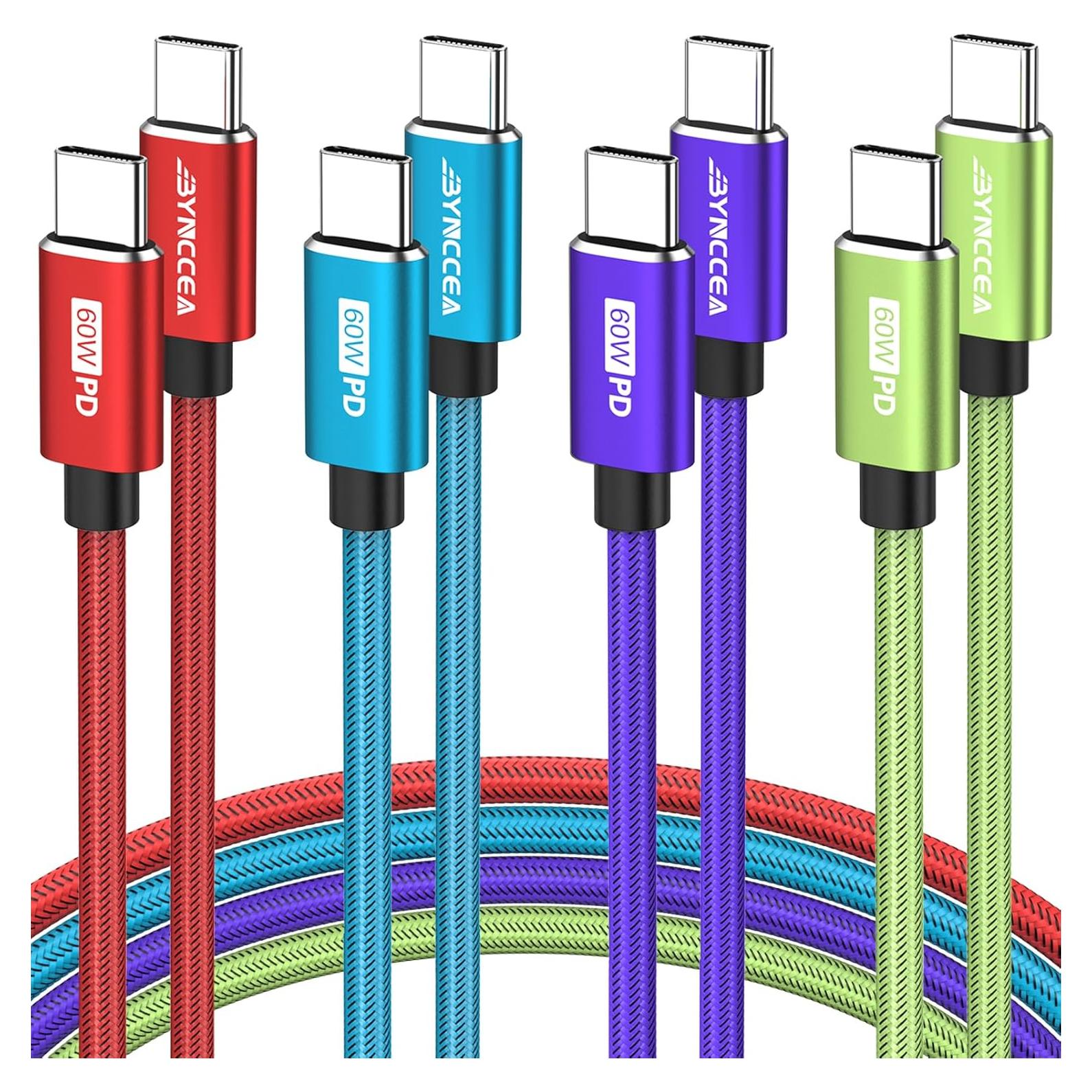 Cable USB C a USB C Bynccea 3m Paquete de 4 Carga Rápida 60W