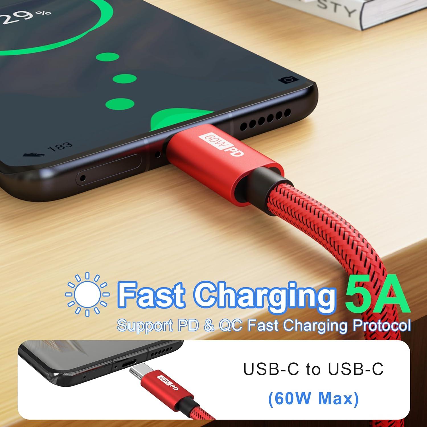 Cable USB C a USB C Bynccea 3m Paquete de 4 Carga Rápida 60W