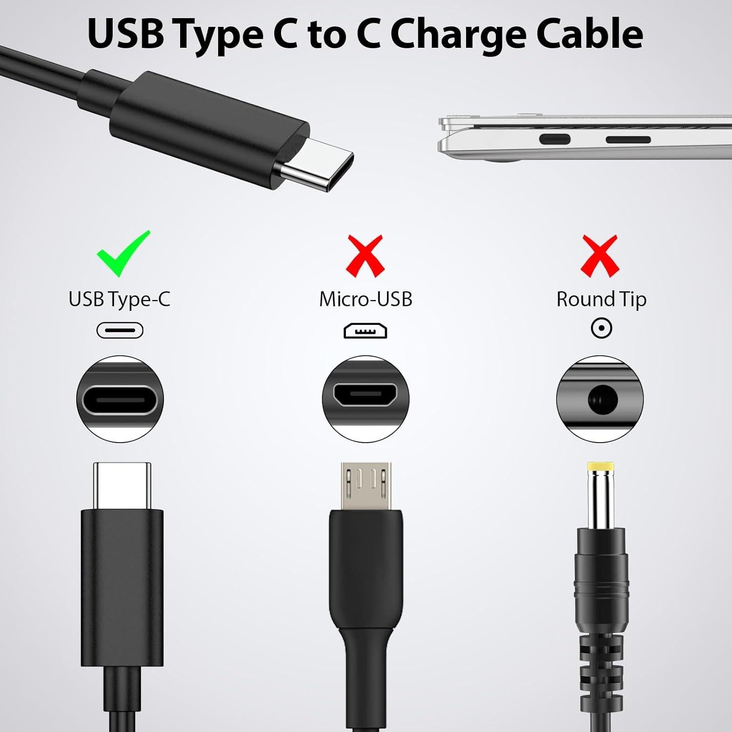 Cable de carga USB C 1.8m 65W ASKUBSKU para HP Dell MacBook