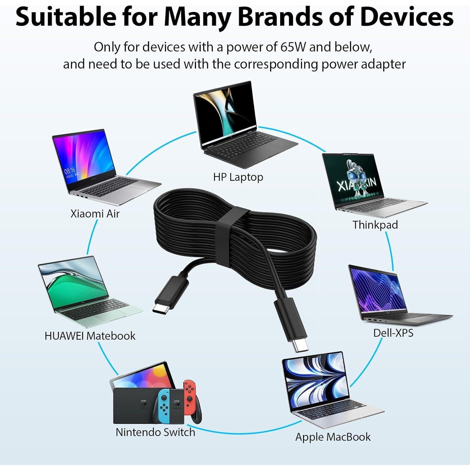 Cable de carga USB C 1.8m 65W ASKUBSKU para HP Dell MacBook