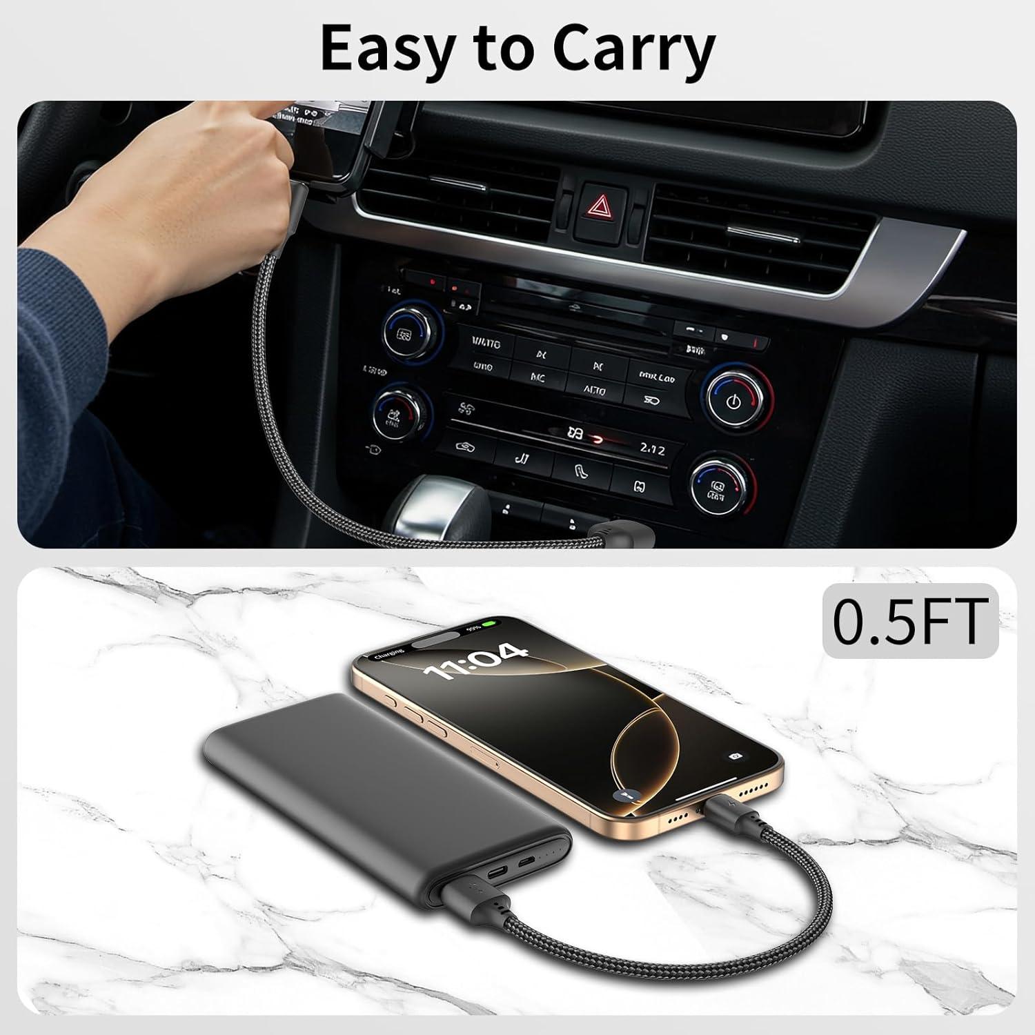 Cable USB C Corto 15 cm Cenepor Carga Rápida 3A Paquete de 3