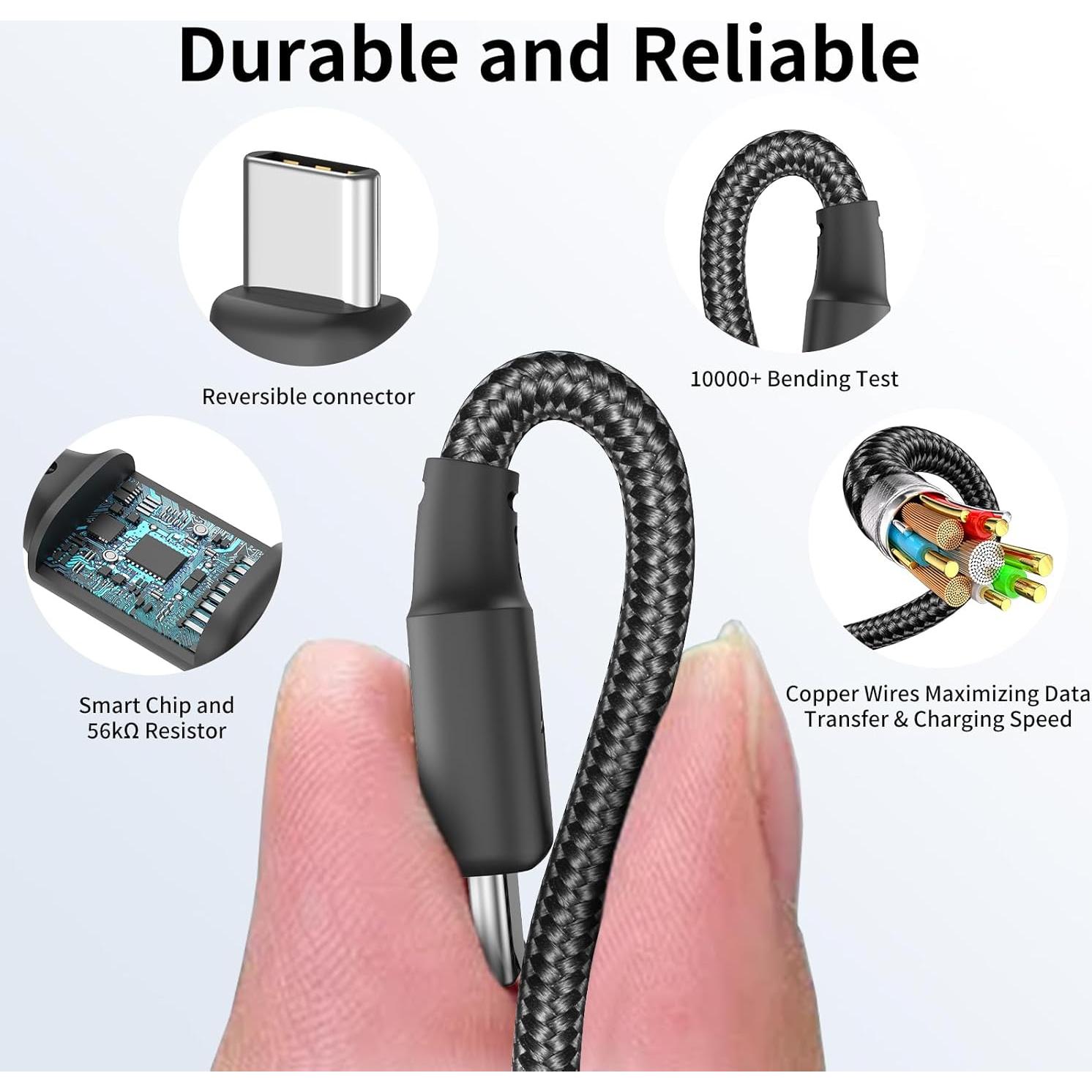 Cable USB C Corto 15 cm Cenepor Carga Rápida 3A Paquete de 3