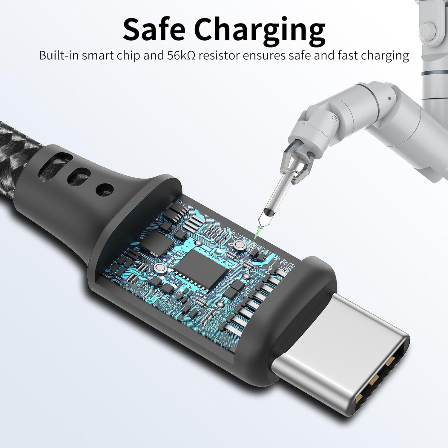 Cable USB C Corto 15 cm Cenepor Carga Rápida 3A Paquete de 3