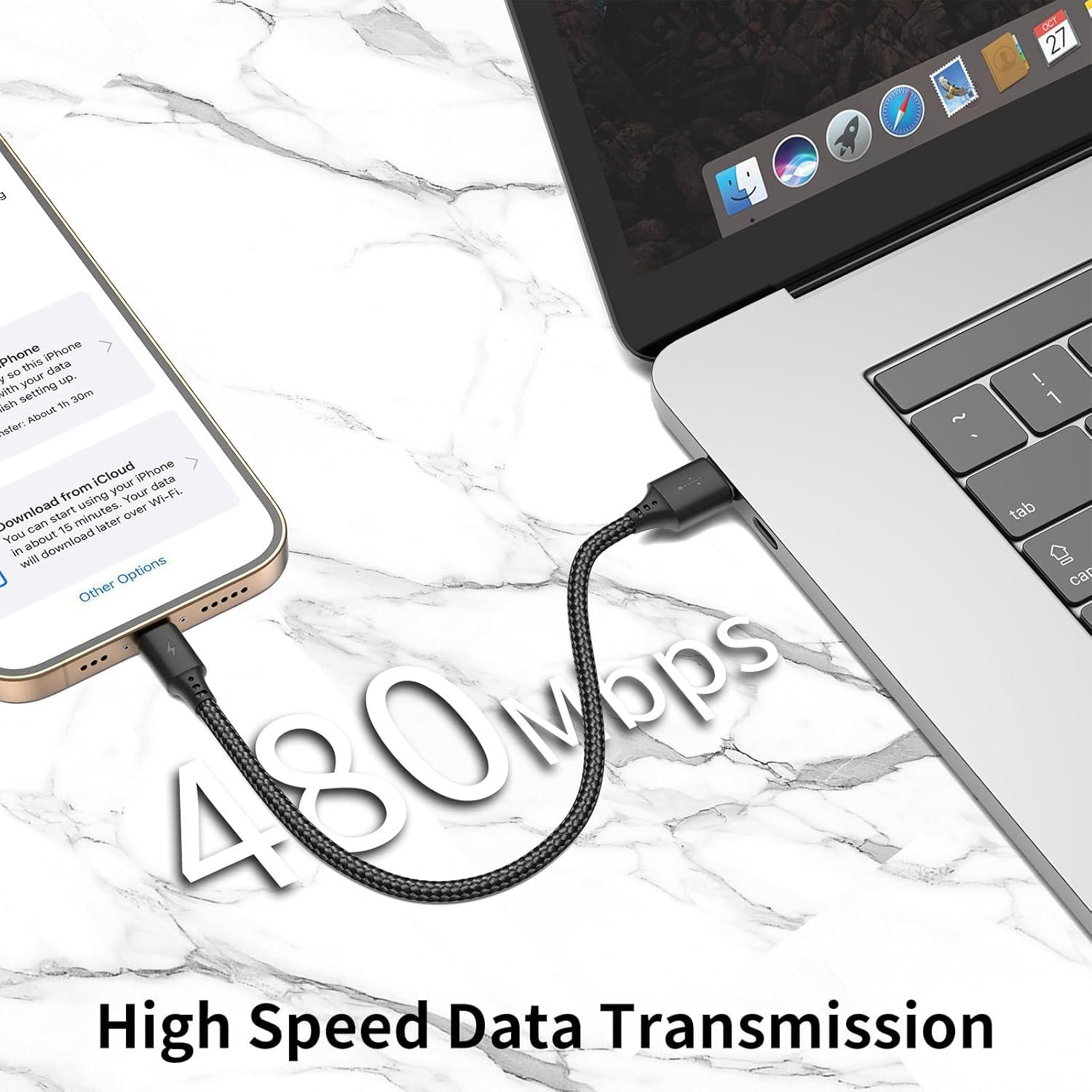 Cable USB C Corto 15 cm Cenepor Carga Rápida 3A Paquete de 3