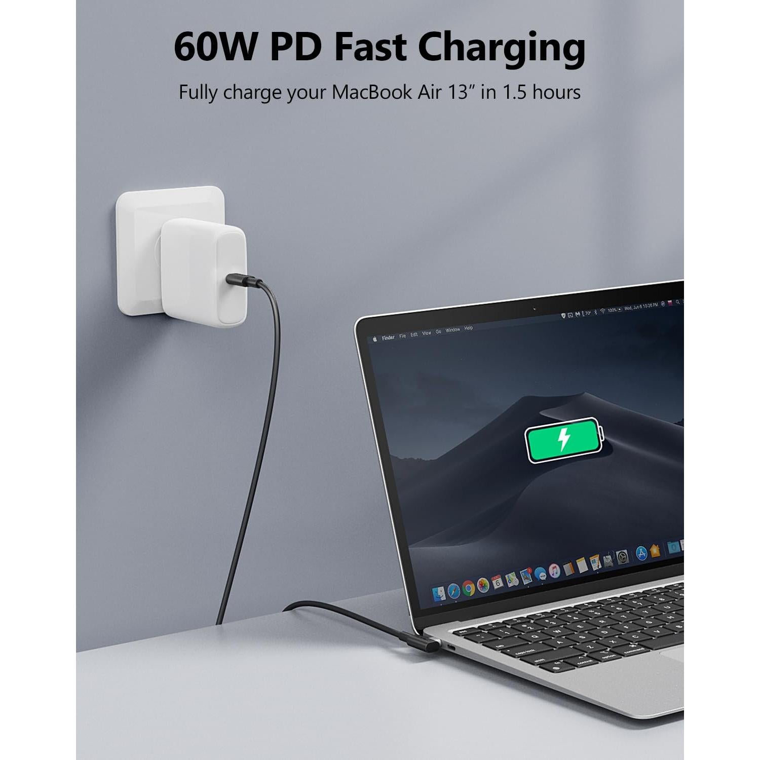 Cable USB C a USB C SUNGUY 30.48 cm 90 Grados Carga Rápida 60W