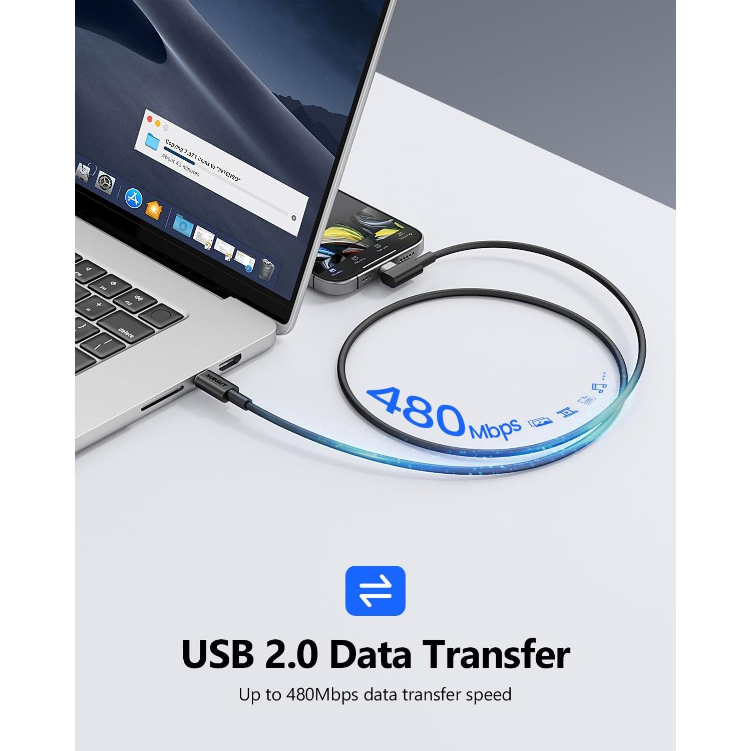 Cable USB C a USB C SUNGUY 30.48 cm 90 Grados Carga Rápida 60W