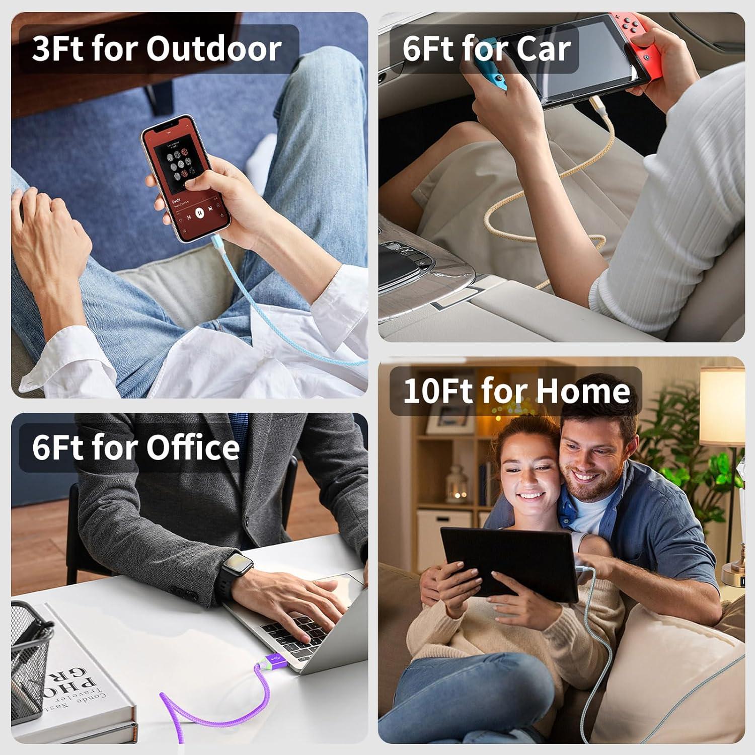 Paquete de 6 Cables USB-C FDNVKTT Carga Rápida 0.91-3.05m