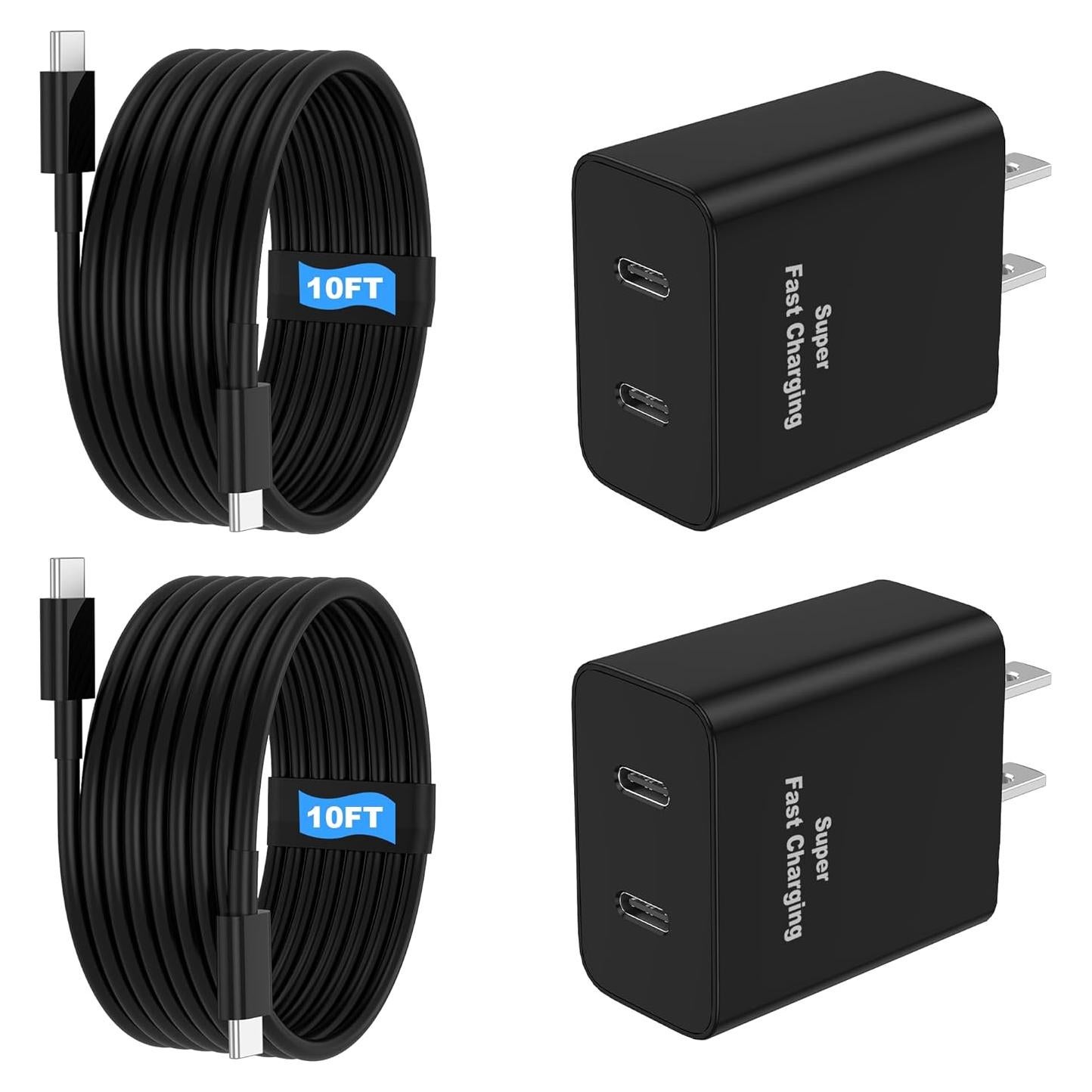 Cargador Rápido 45W NIUBIL USB-C Doble Puerto + Cable 10FT