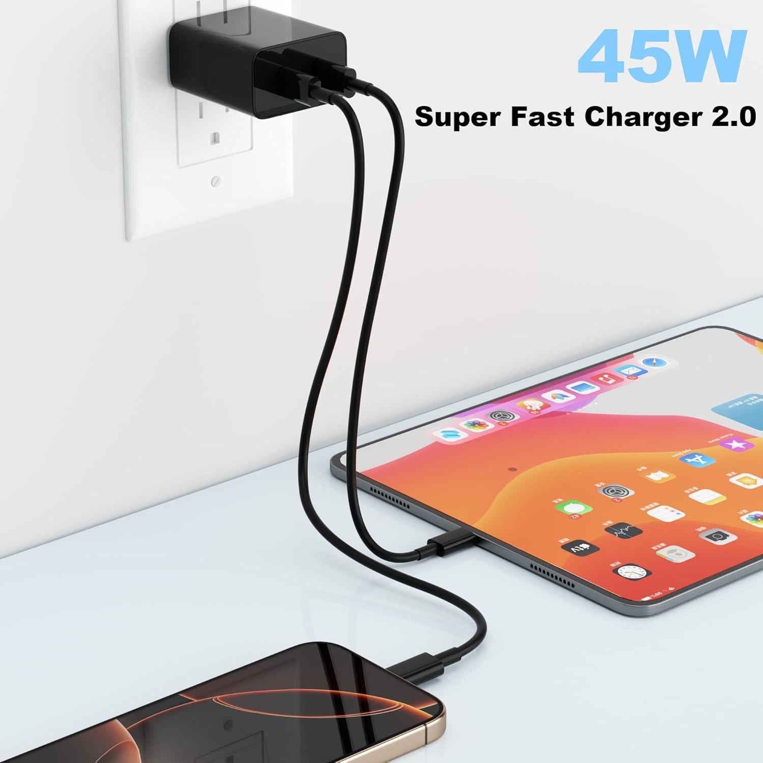 Cargador Rápido 45W NIUBIL USB-C Doble Puerto + Cable 10FT