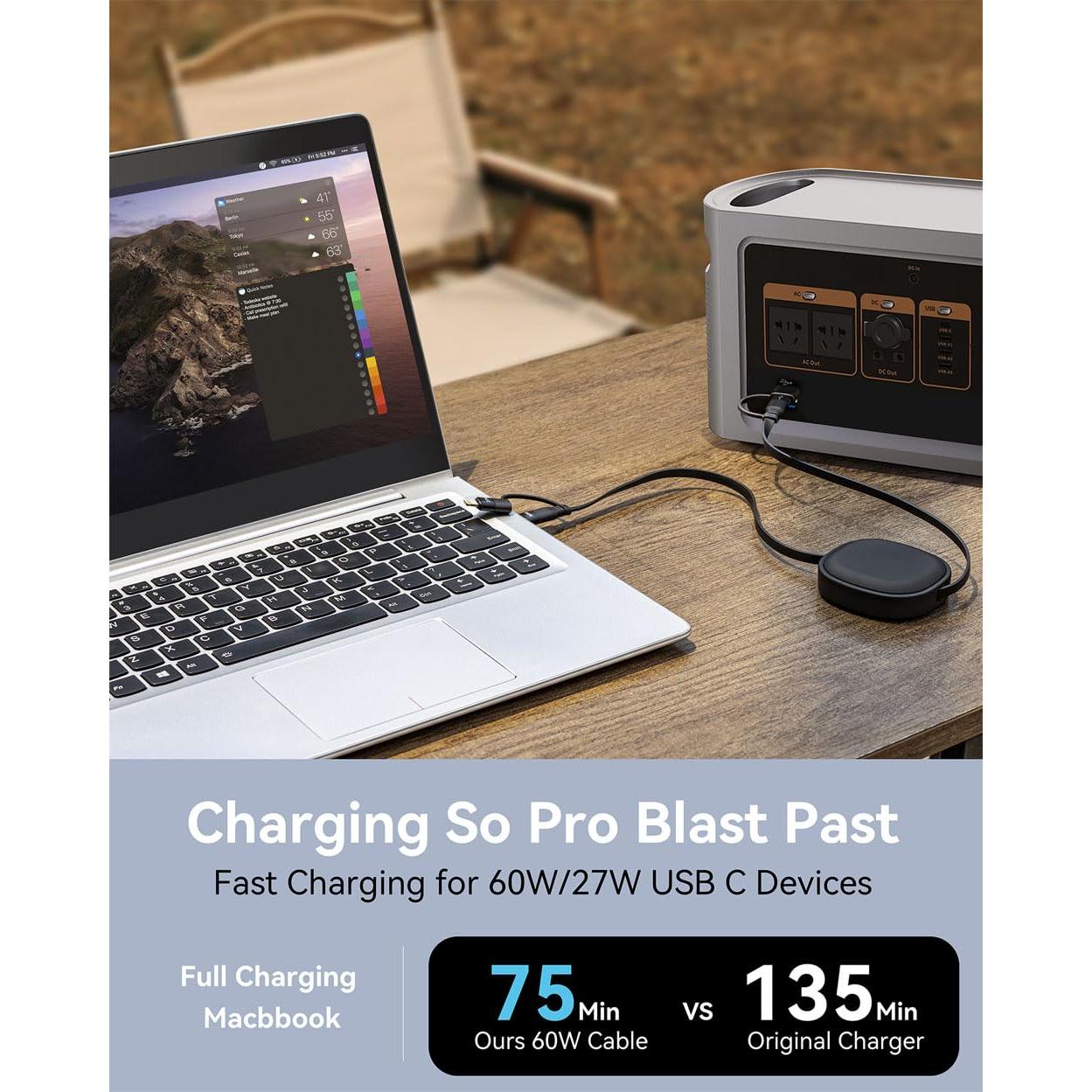 Cable de Carga Múltiple MINLU 5 en 1 Retráctil 60W USB-C