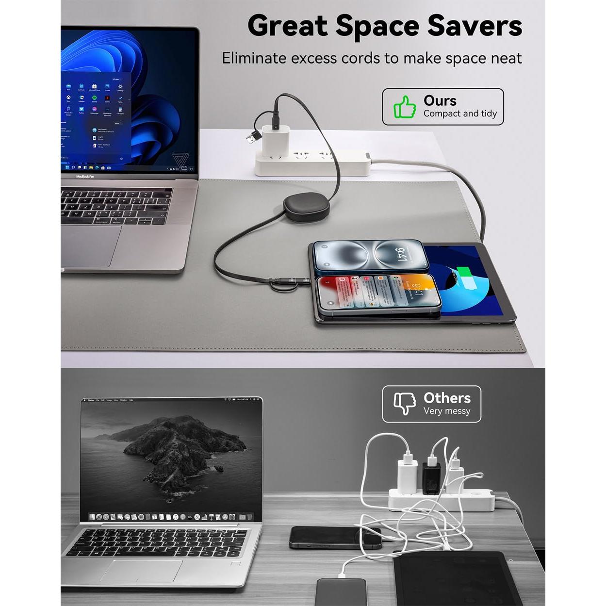 Cable de Carga Múltiple MINLU 5 en 1 Retráctil 60W USB-C