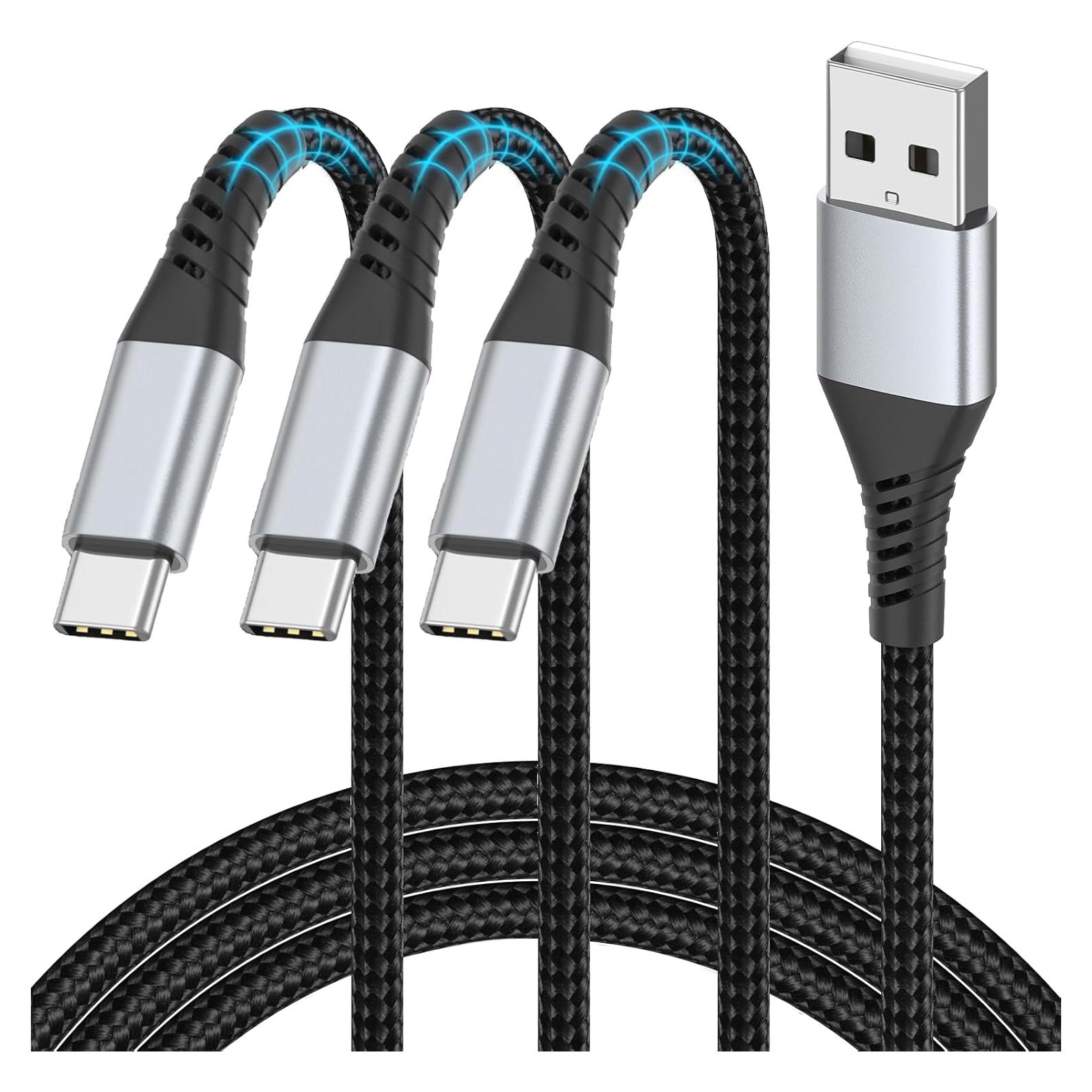 2FT USB C Cable Short, 3 Pack Braided USB to USB C Cable 2 Foot USB Type C Cable Fast Charging Car Charger Android for iPhone 16 15 Pro Max, Samsung Galaxy S23 S22 Ultra Note 20, Moto LG, Google Pixel