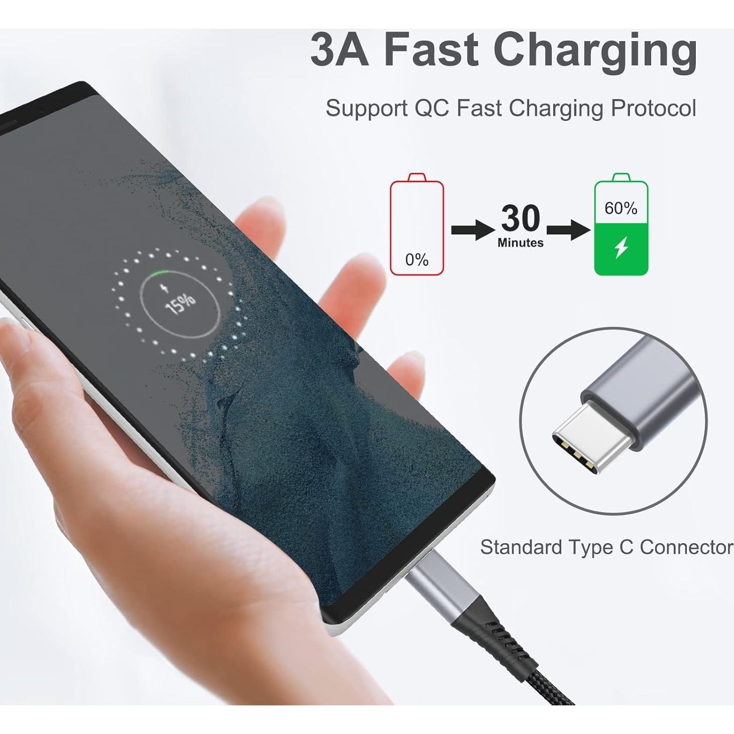 2FT USB C Cable Short, 3 Pack Braided USB to USB C Cable 2 Foot USB Type C Cable Fast Charging Car Charger Android for iPhone 16 15 Pro Max, Samsung Galaxy S23 S22 Ultra Note 20, Moto LG, Google Pixel