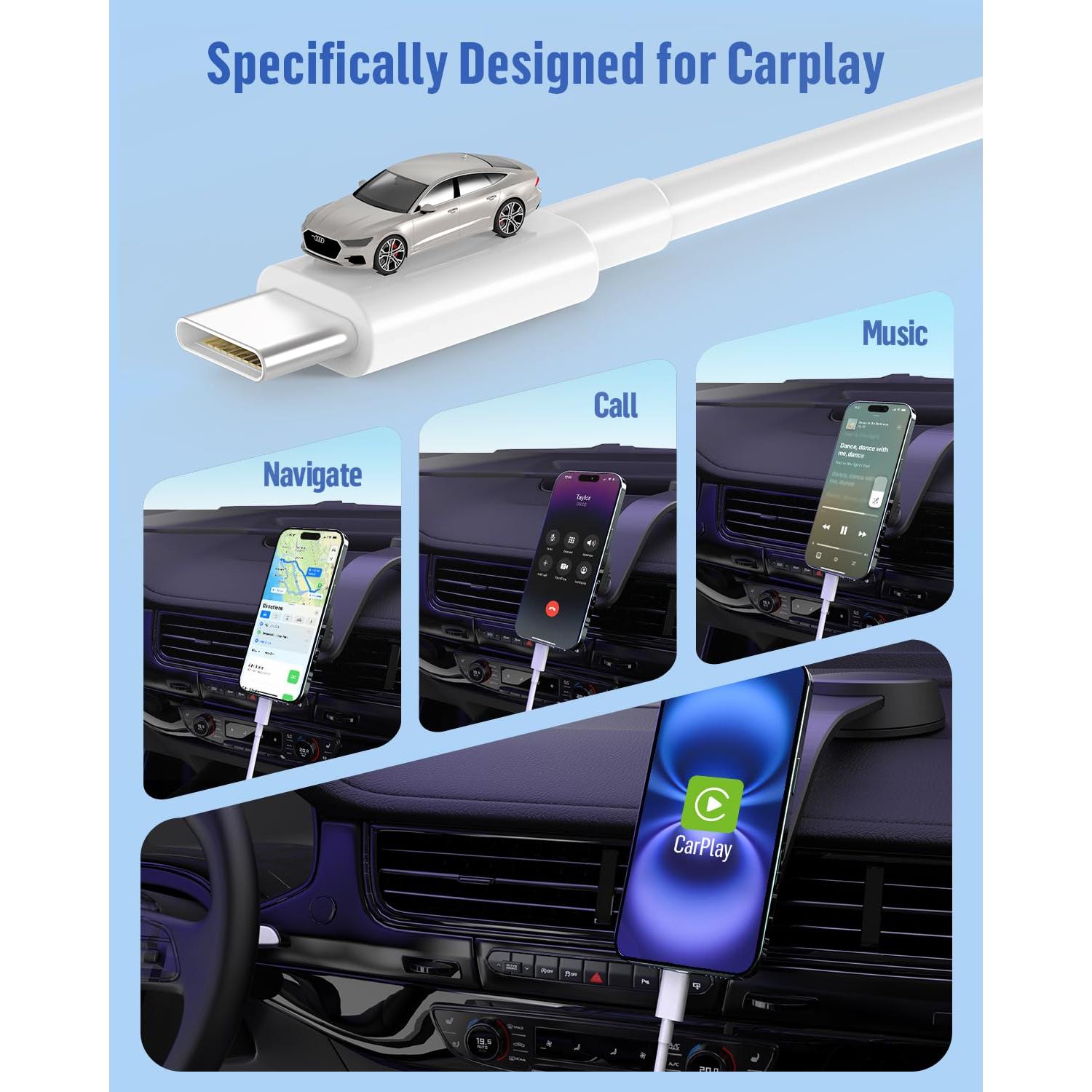 Cable Carplay USB A a USB C XIAWAO 3FT 2Pack para iPhone y iPad