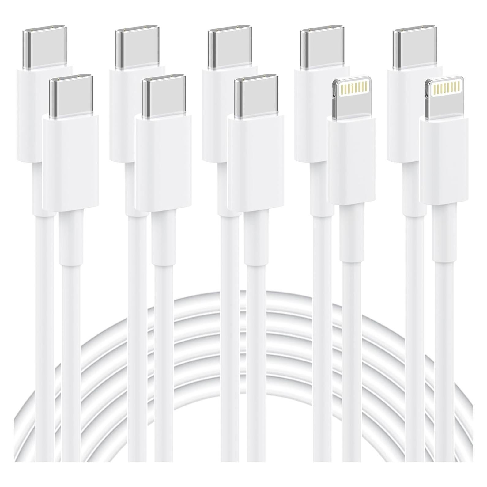 iPad Charger Cord [3-Pack USB C to USB-C + 2-Pack Type C to Lightning Cables] Compatible with iPad Pro/Air/Mini, Fast Charging & Data Sync, Durable Cables for iPhone, and More