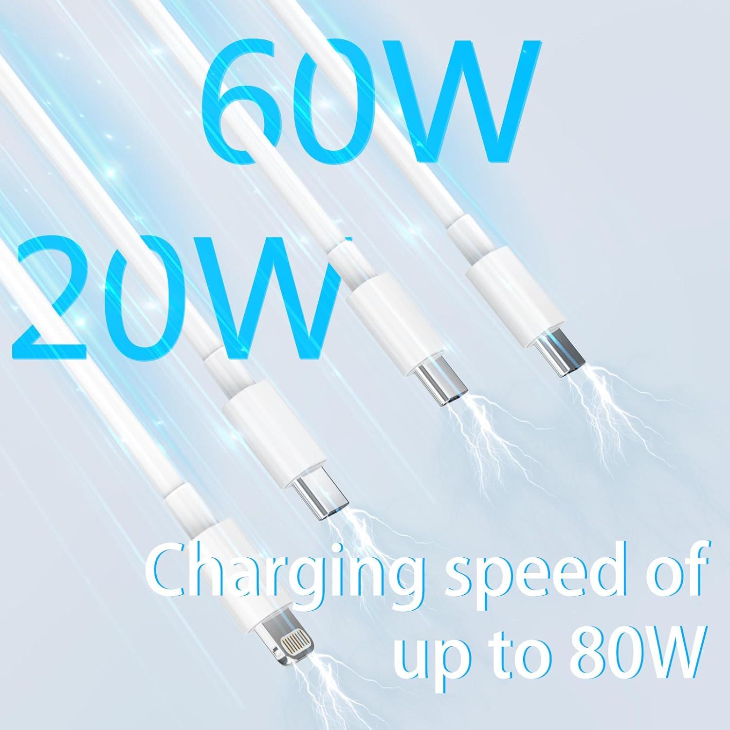 iPad Charger Cord [3-Pack USB C to USB-C + 2-Pack Type C to Lightning Cables] Compatible with iPad Pro/Air/Mini, Fast Charging & Data Sync, Durable Cables for iPhone, and More