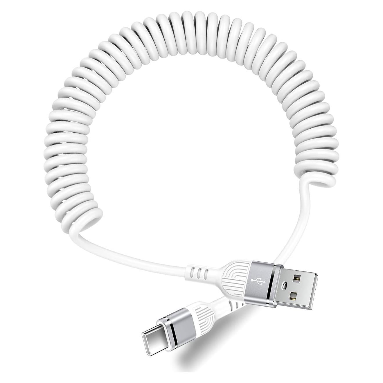 Cable USB C Enrollado 1.5m Blanco para Samsung Galaxy A56
