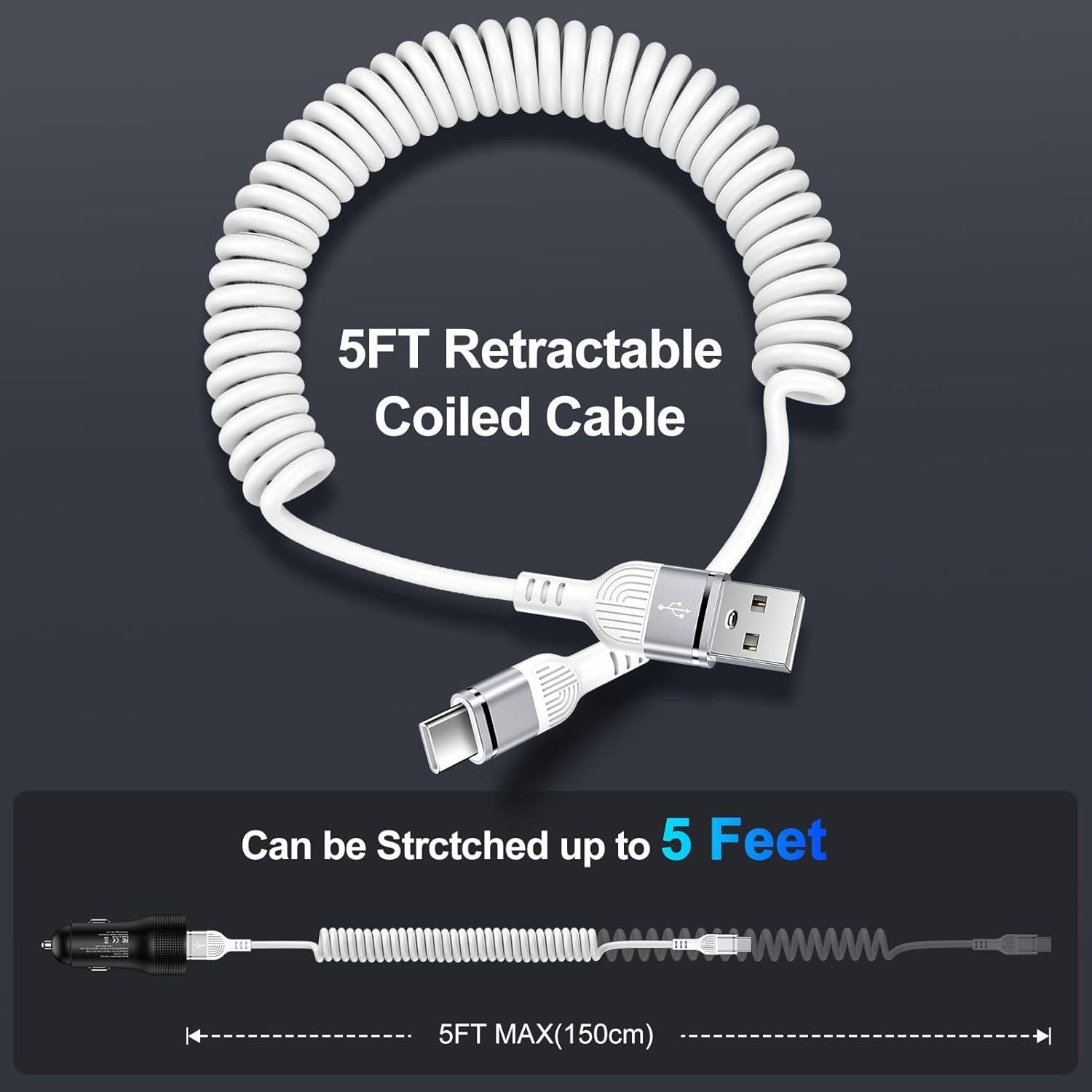 Cable USB C Enrollado 1.5m Blanco para Samsung Galaxy A56