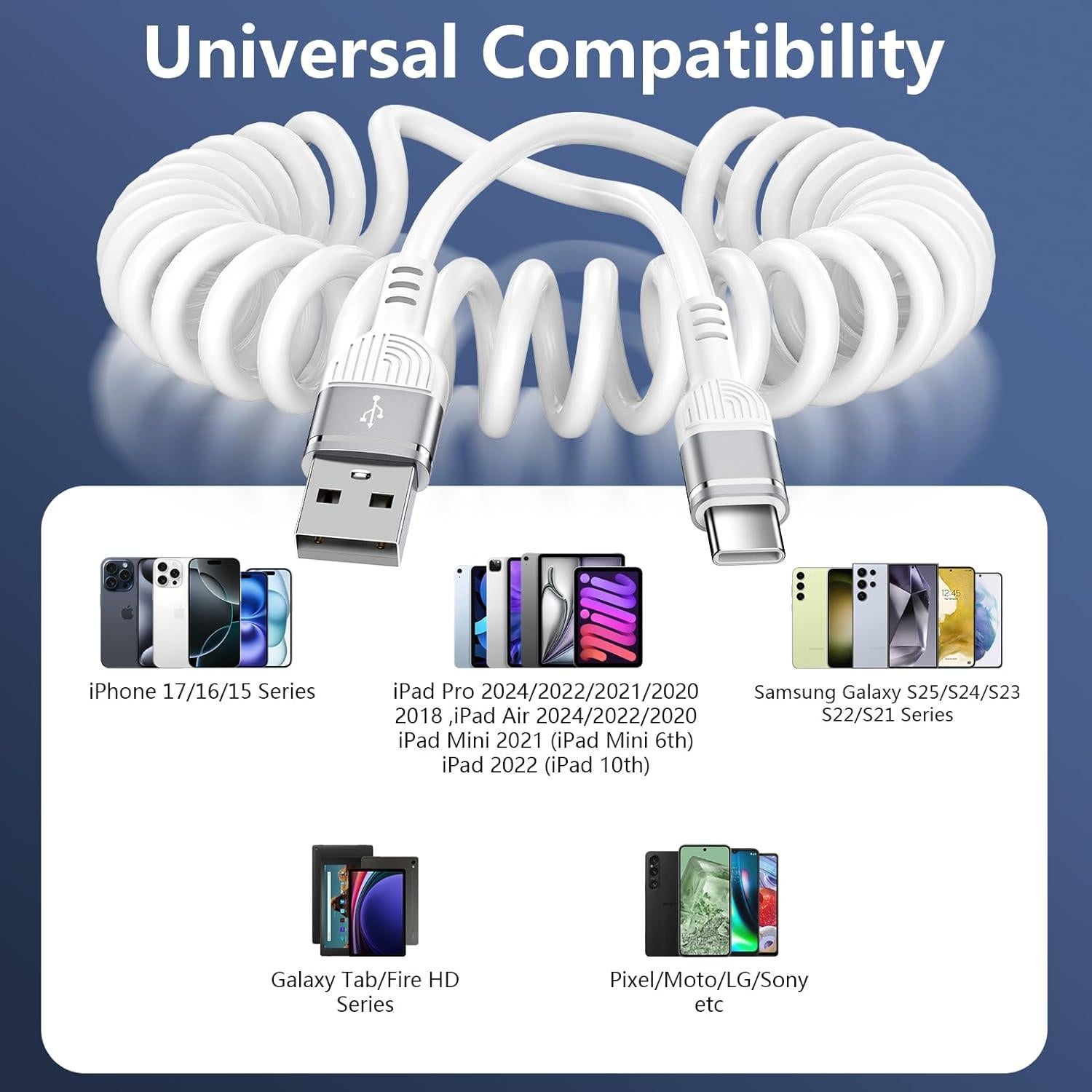 Cable USB C Enrollado 1.5m Blanco para Samsung Galaxy A56
