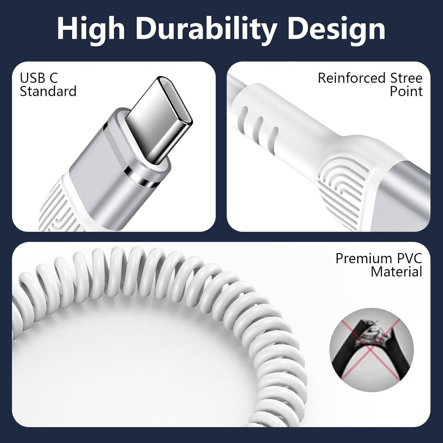 Cable USB C Enrollado 1.5m Blanco para Samsung Galaxy A56