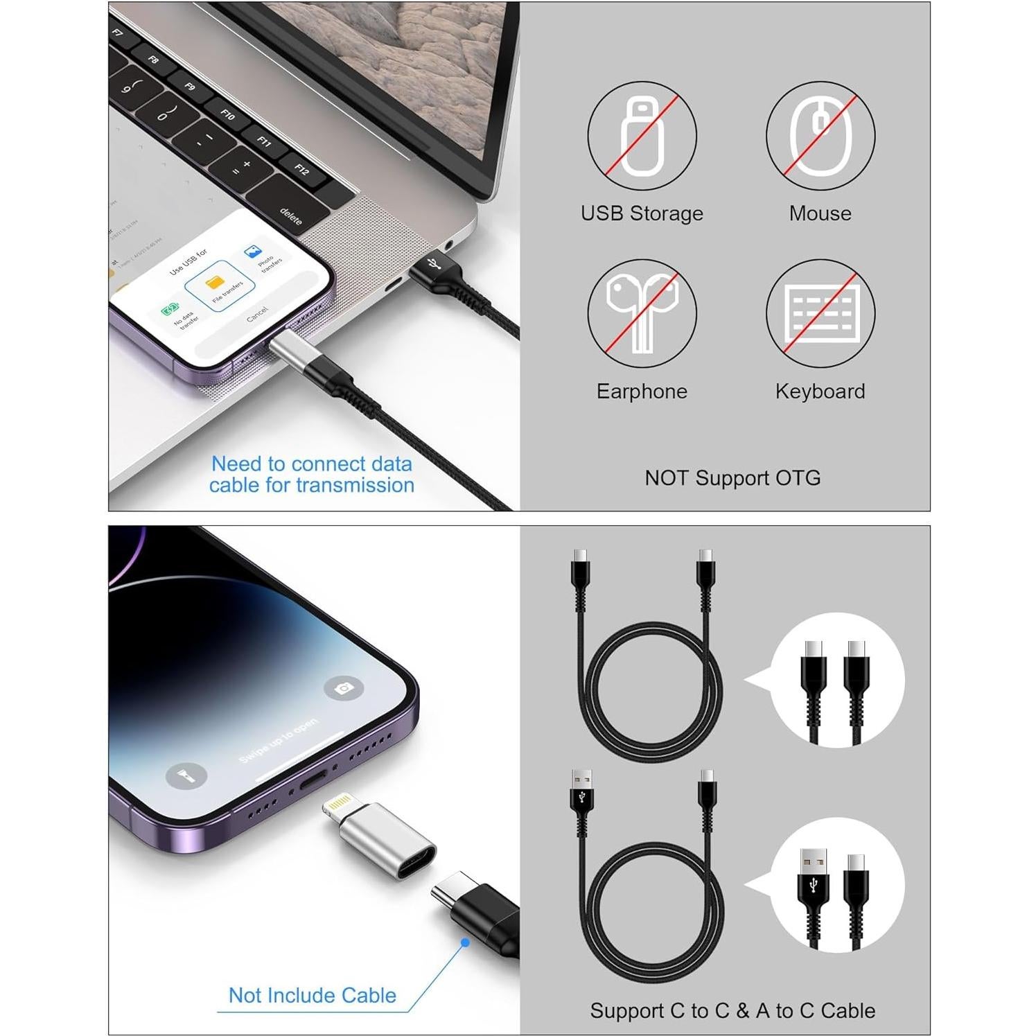 [2-Pack] USB C to Lightning Adapter, Type C to Lightning Adapter Support PD Fast Charging & Data Sync – Compatible with iPhone 14/13/12/11/X/XR Pro, iPad, AirPods – Not for Audio/OTG