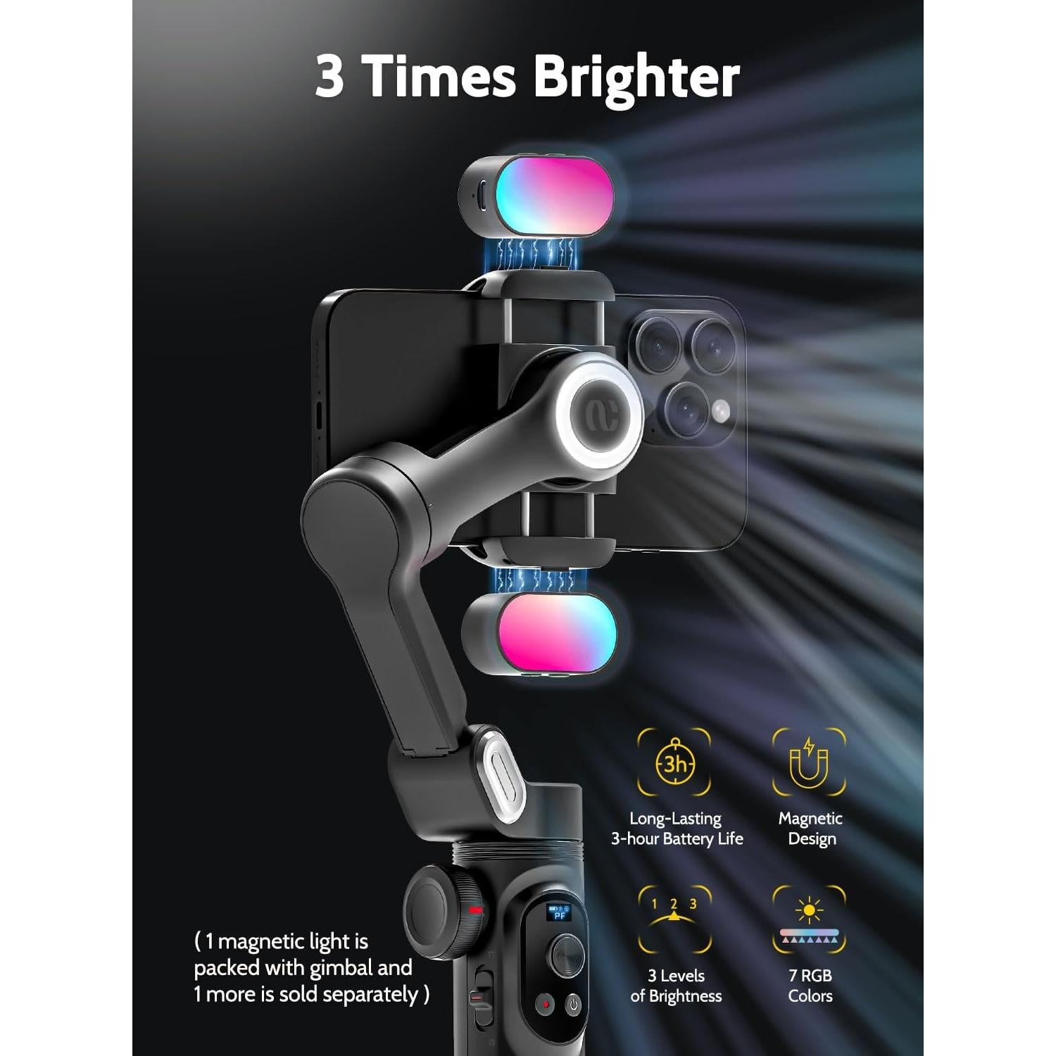Gimbal Estabilizador 3 Ejes AOCHUAN Smart X Pro con Luz RGB