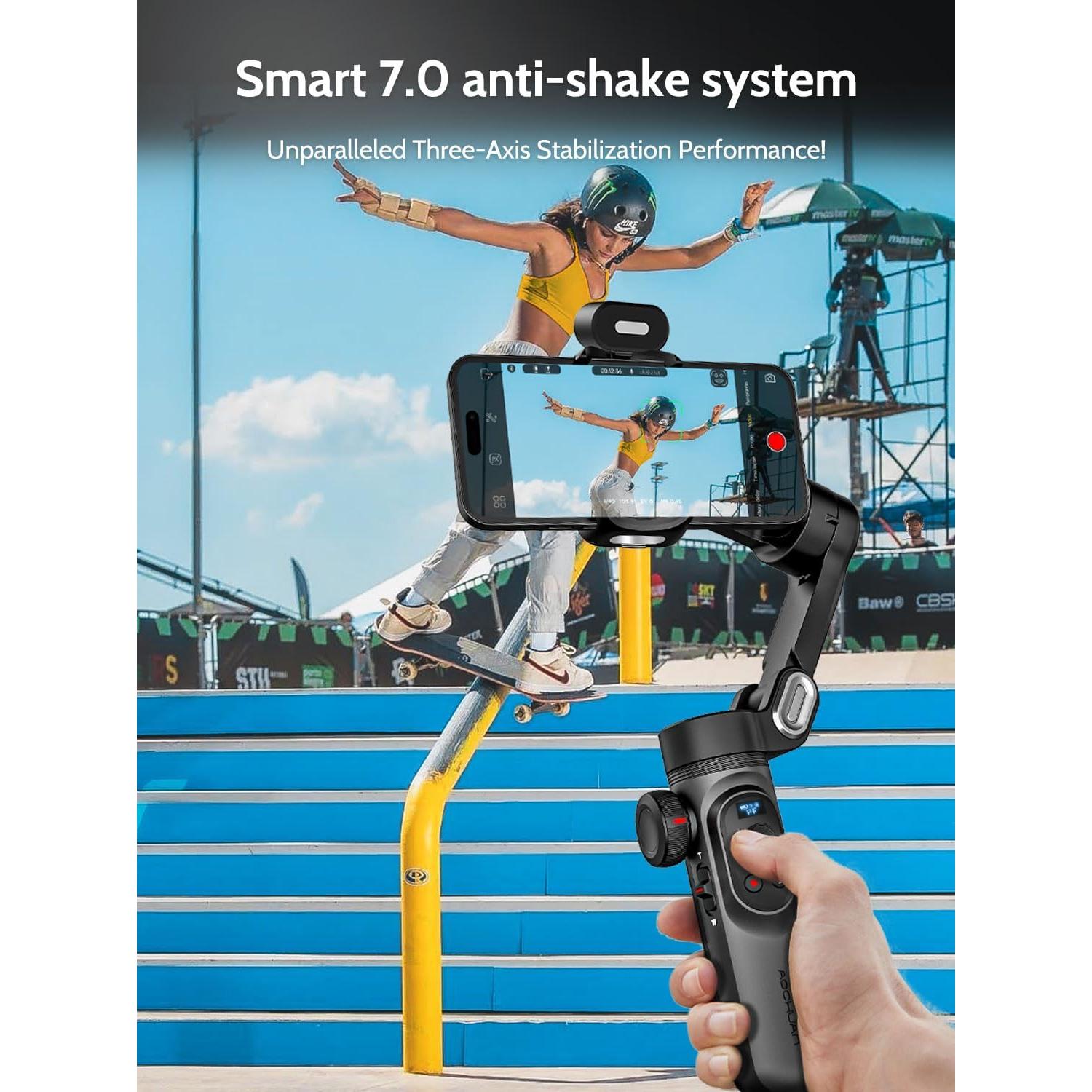 Gimbal Estabilizador 3 Ejes AOCHUAN Smart X Pro con Luz RGB