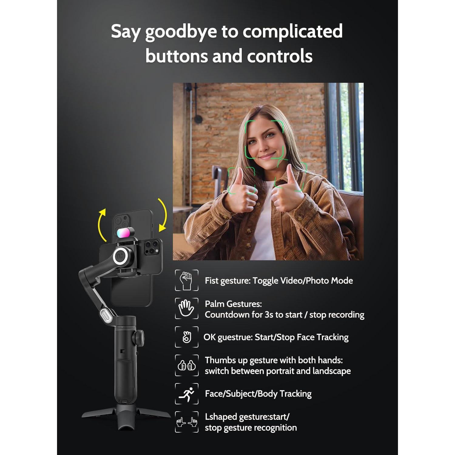 Gimbal Estabilizador 3 Ejes AOCHUAN Smart X Pro con Luz RGB