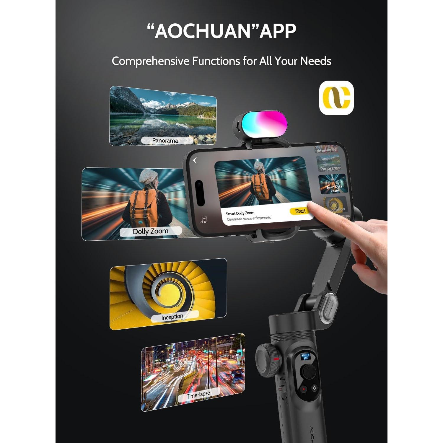 Gimbal Estabilizador 3 Ejes AOCHUAN Smart X Pro con Luz RGB