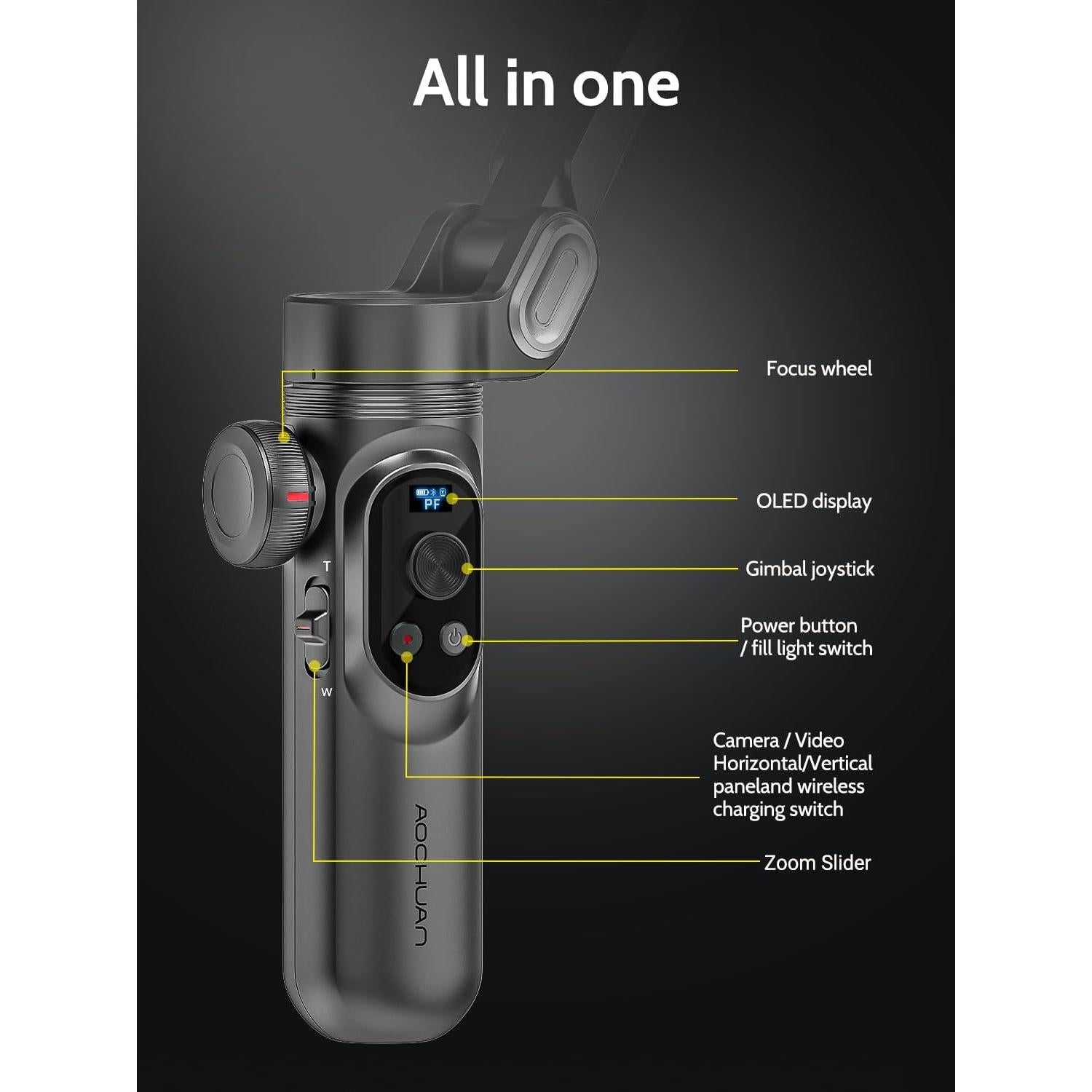 Gimbal Estabilizador 3 Ejes AOCHUAN Smart X Pro con Luz RGB