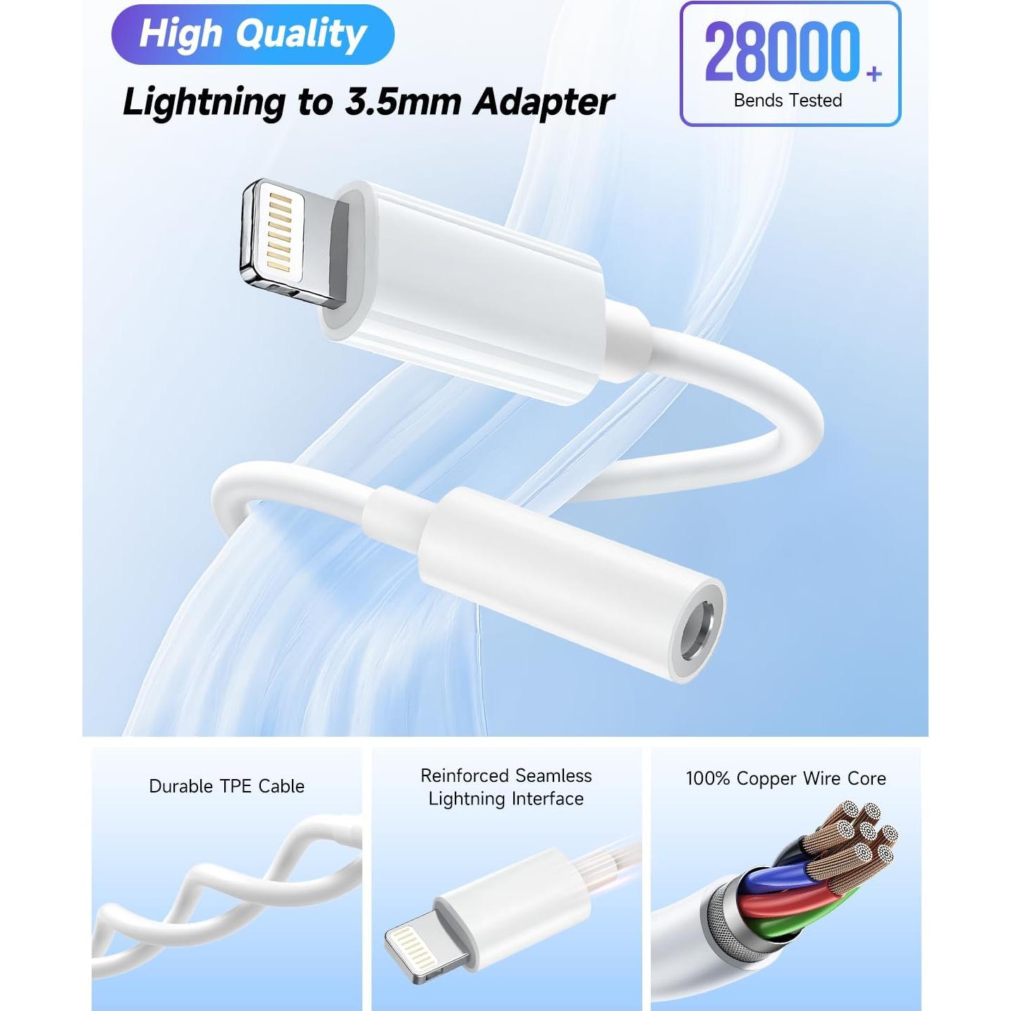 Adaptador Lightning a 3.5mm Seulliya - 2 Pack Blanco