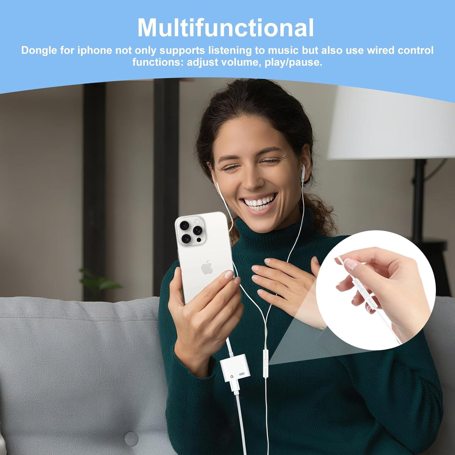 Adaptador Dual 2 en 1 Kinhaly Lightning para iPhone - Audio y Carga