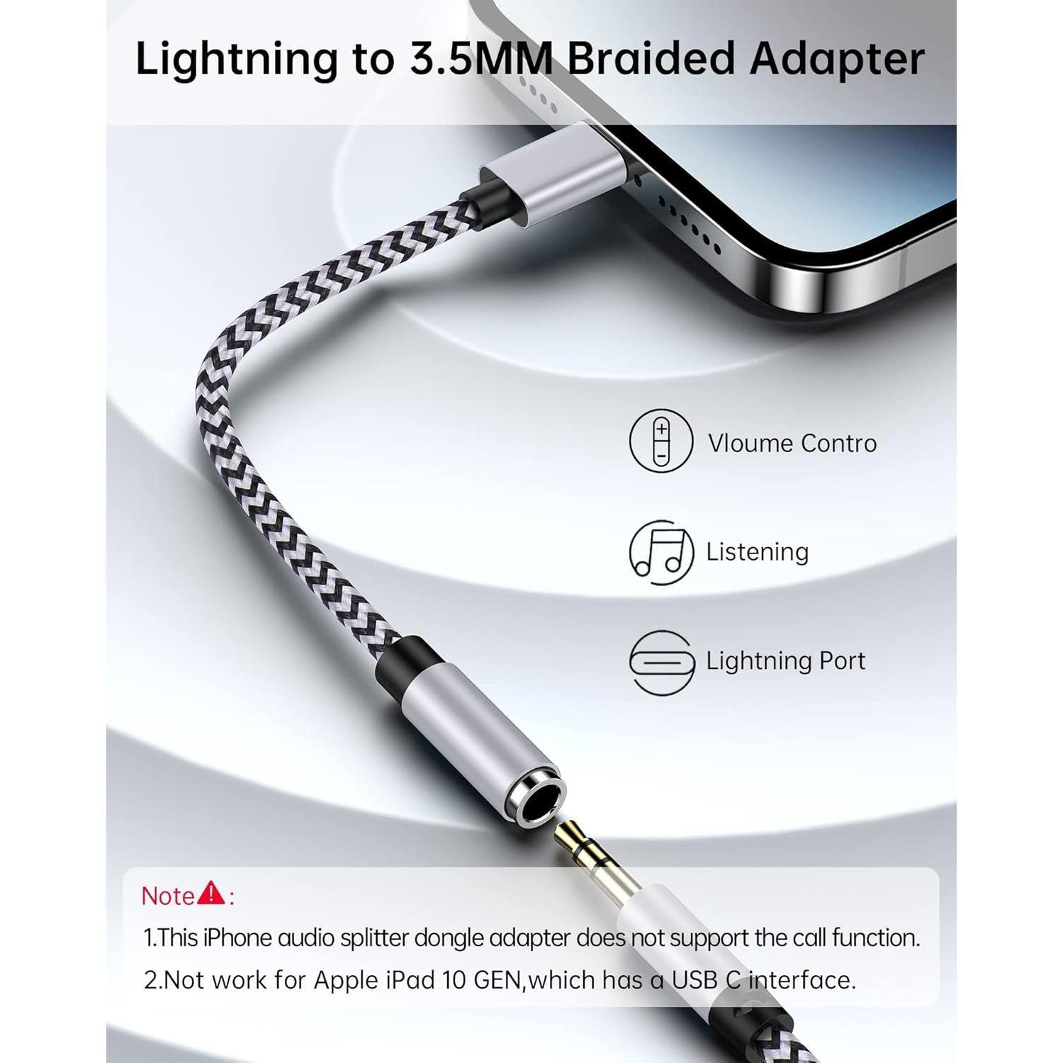 Adaptador de 3.5mm a Lightning Haoano - 2 Piezas, 18cm