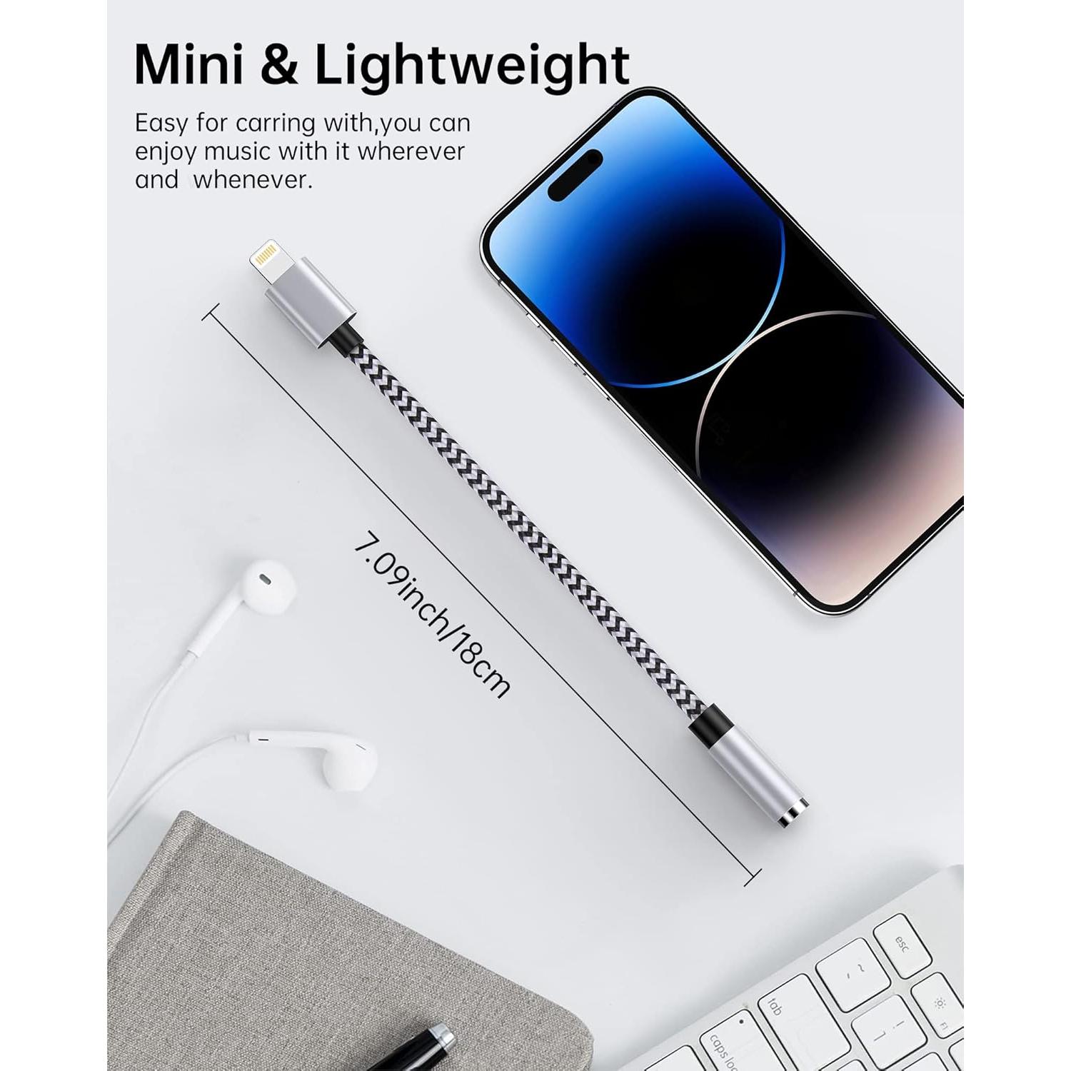 Adaptador de 3.5mm a Lightning Haoano - 2 Piezas, 18cm