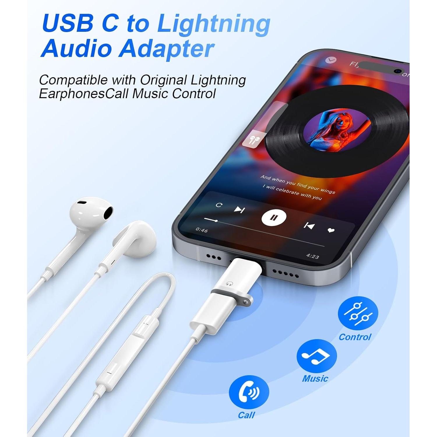 Adaptador de Audio Lightning a USB C Denlane - 2 Paquetes