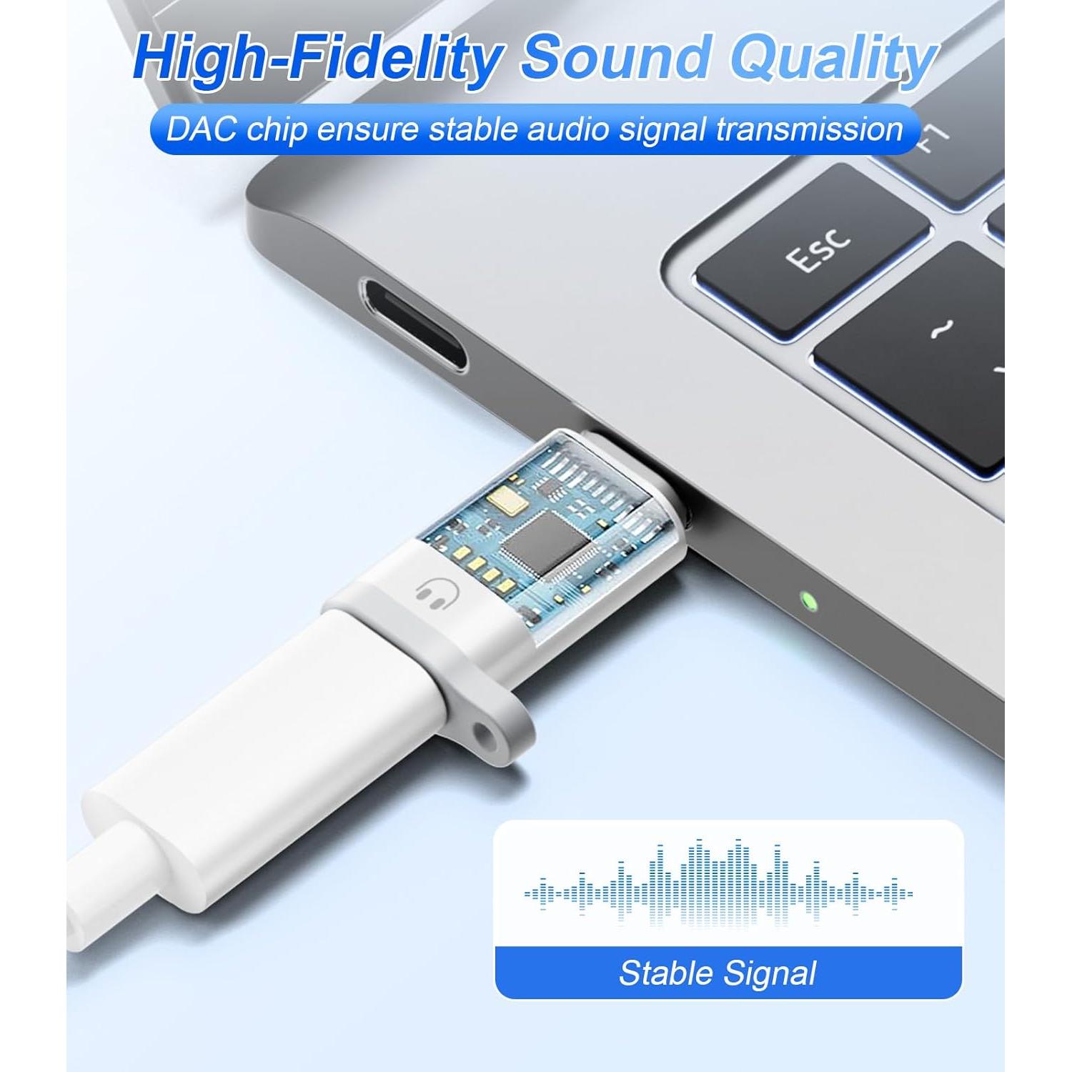 Adaptador de Audio Lightning a USB C Denlane - 2 Paquetes