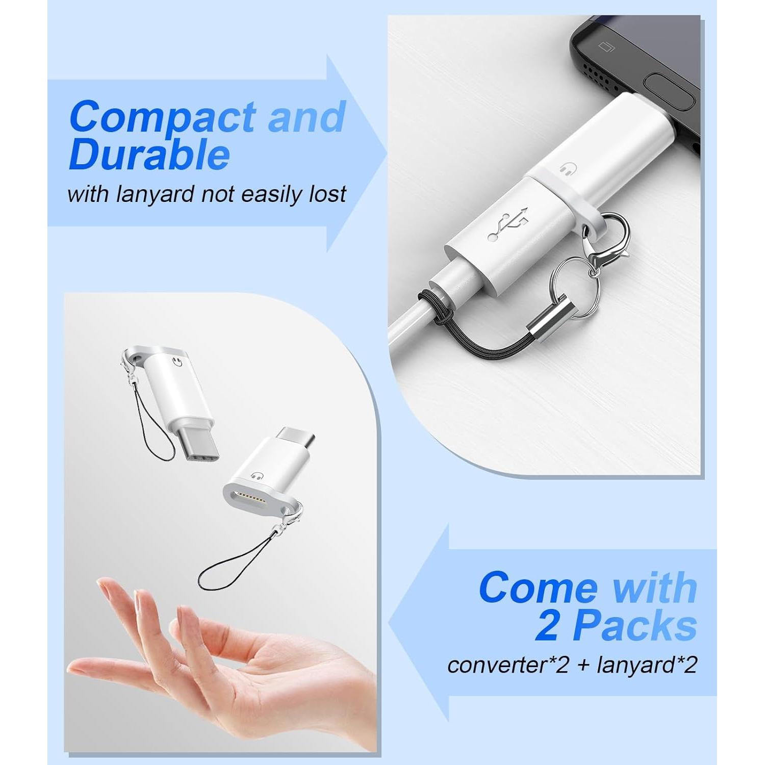 Adaptador de Audio Lightning a USB C Denlane - 2 Paquetes