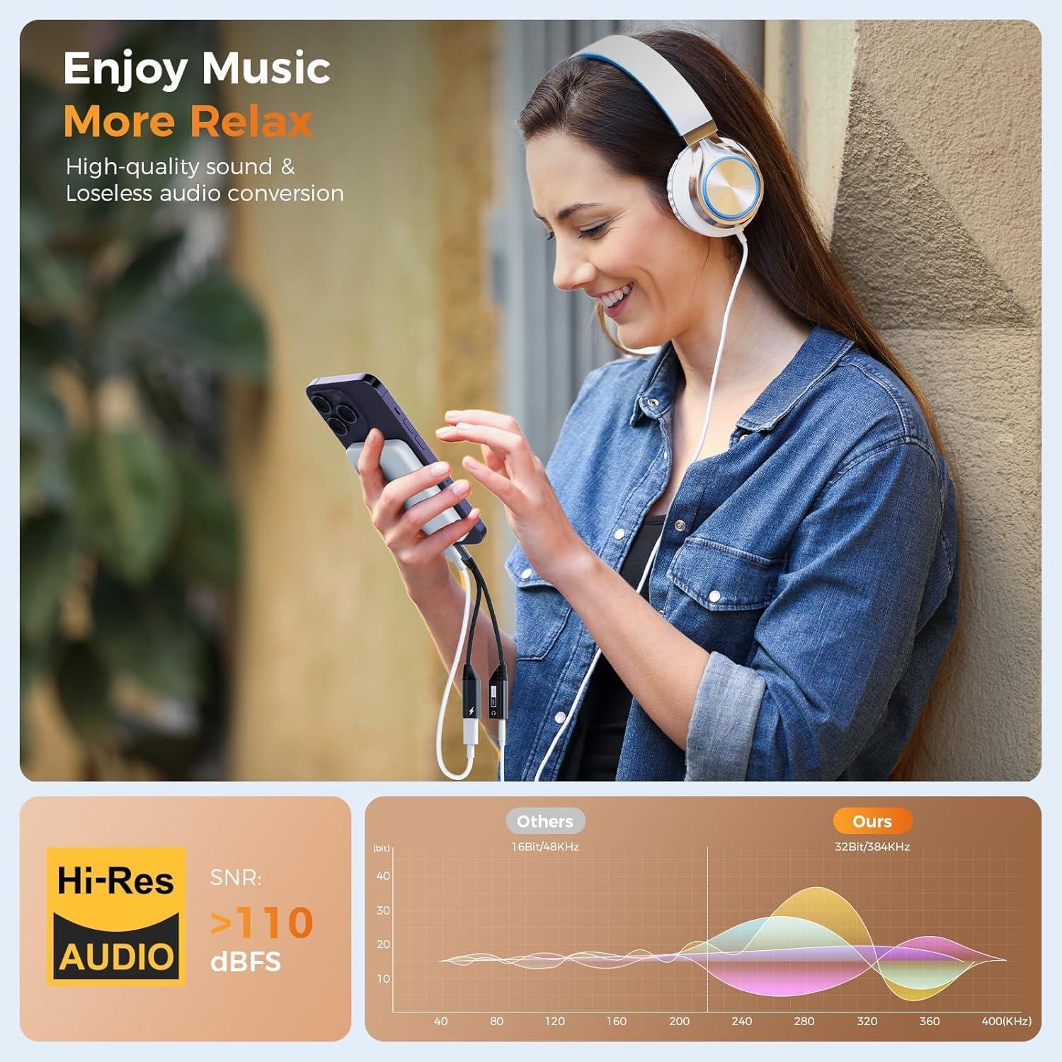 Adaptador 2-en-1 Lightning a 3.5mm AUX y Cargador iPhone Gris