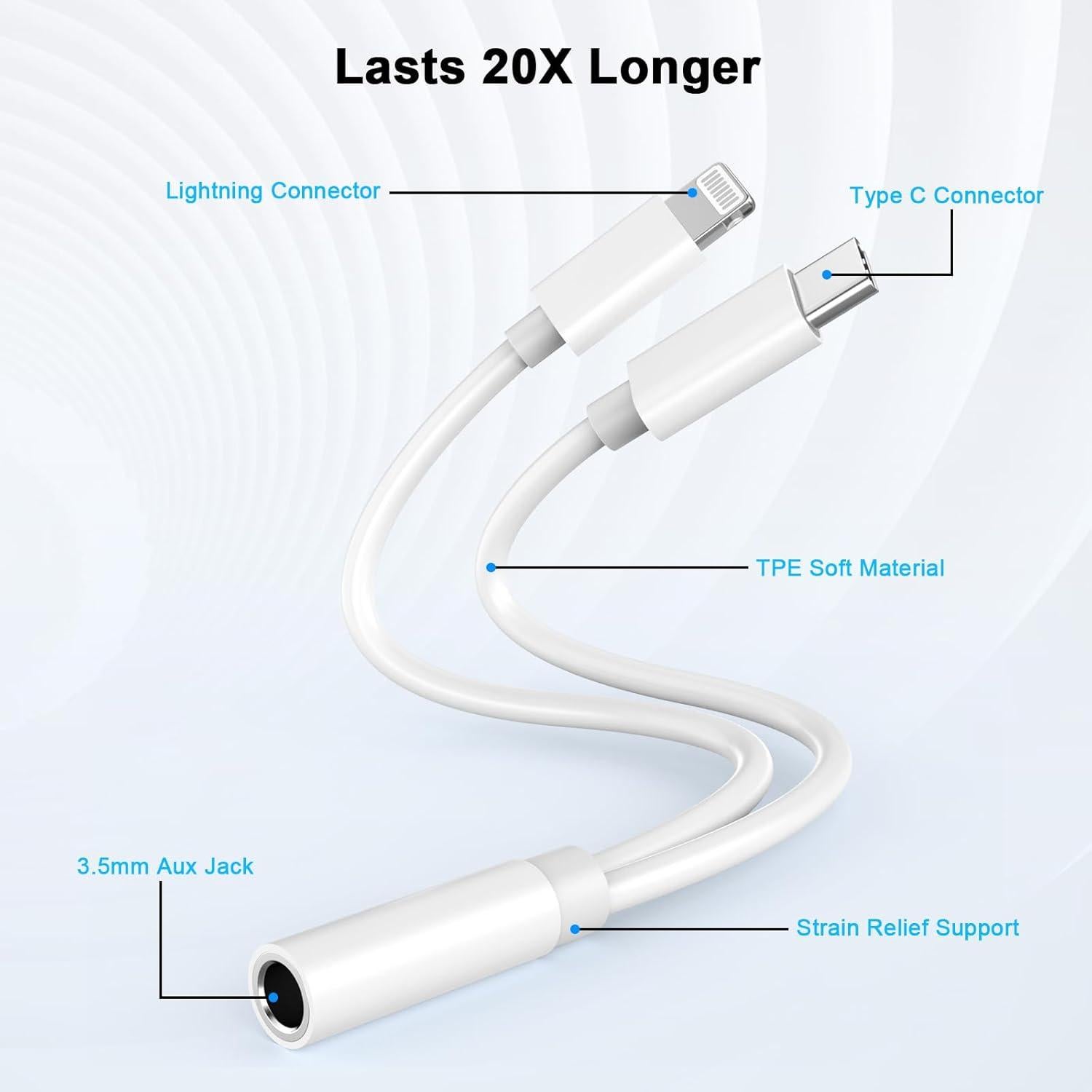 Adaptador de Auriculares Lightning/USB C a 3.5mm MFi para iPhone