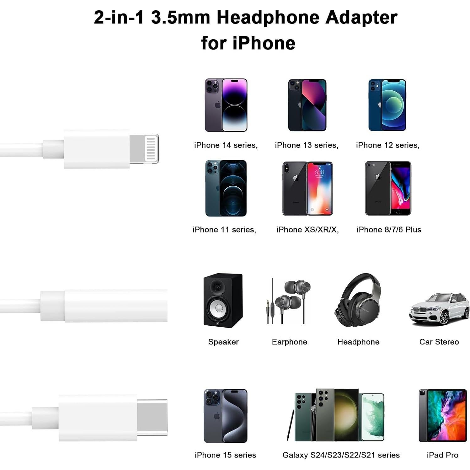 Adaptador de Auriculares Lightning/USB C a 3.5mm MFi para iPhone