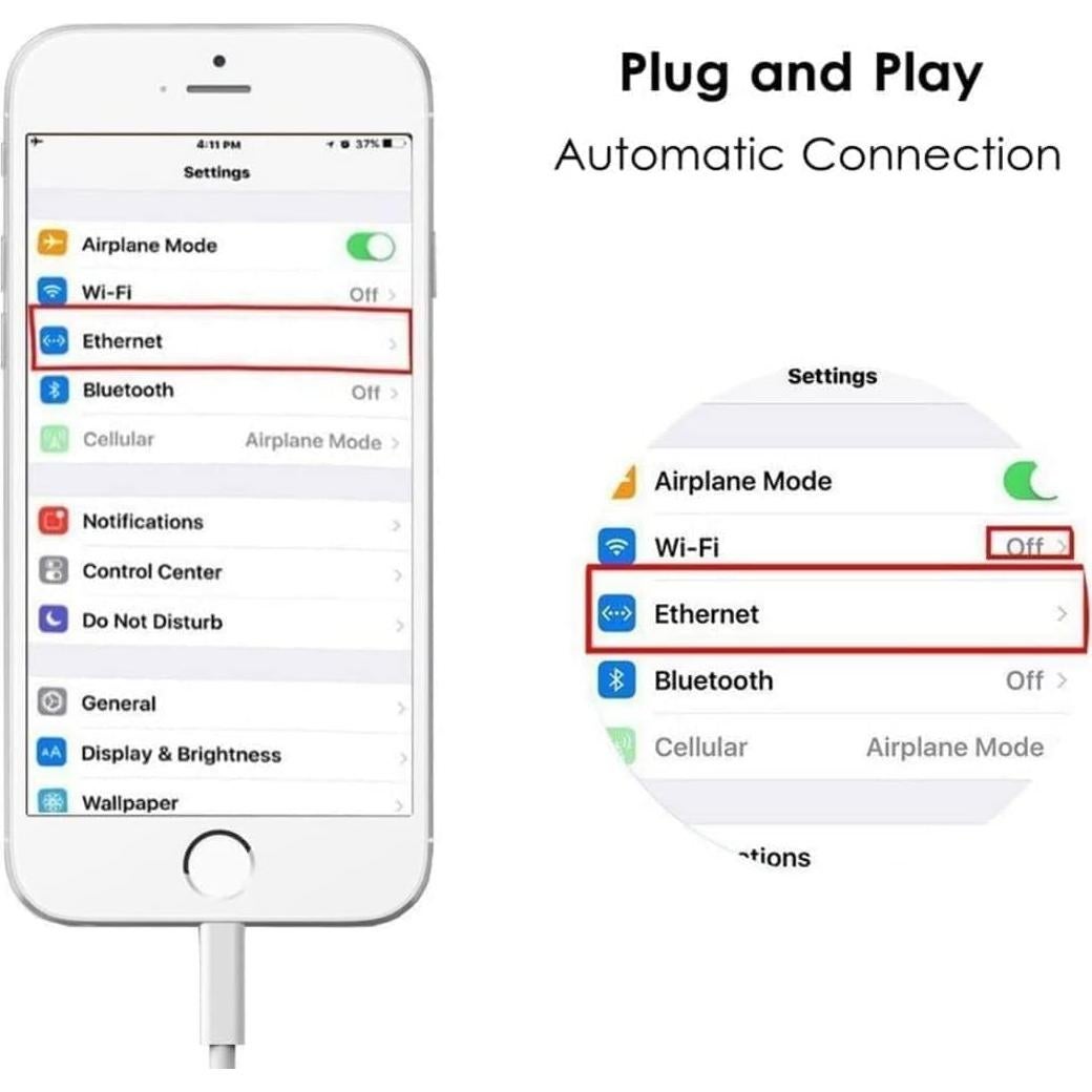 Adaptador Lightning a Ethernet esbeecables 100Mbps Plug and Play