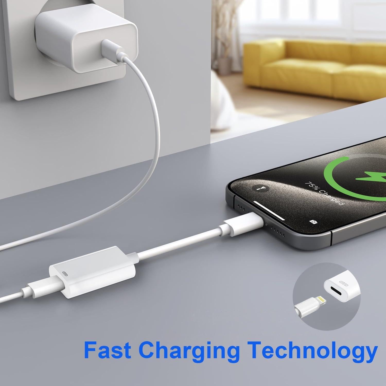 Adaptador Denlane Lightning a USB C para Auriculares - Carga y Datos