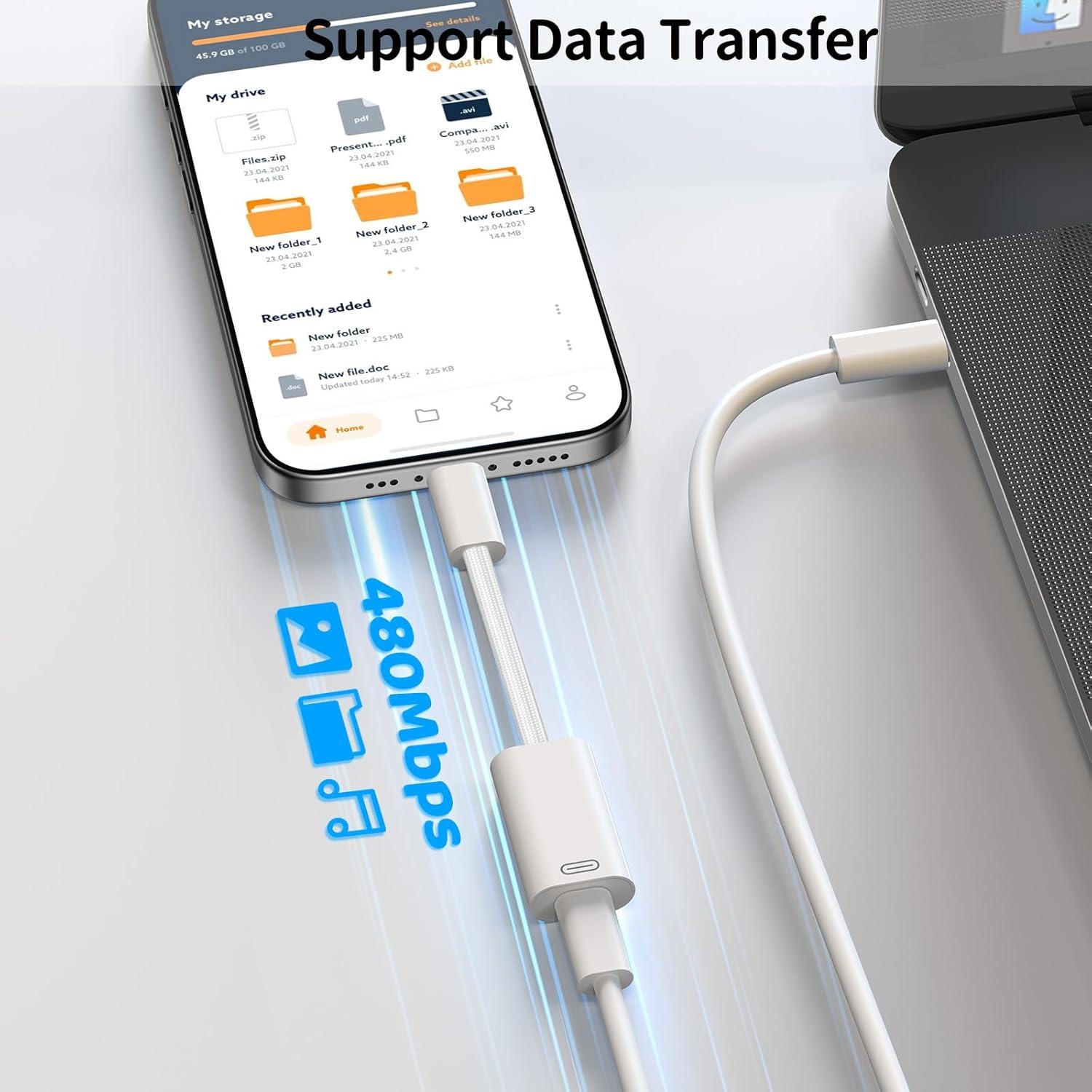 Adaptador USB-C a Lightning 3 en 1 ACAGET - Carga Rápida y Audio