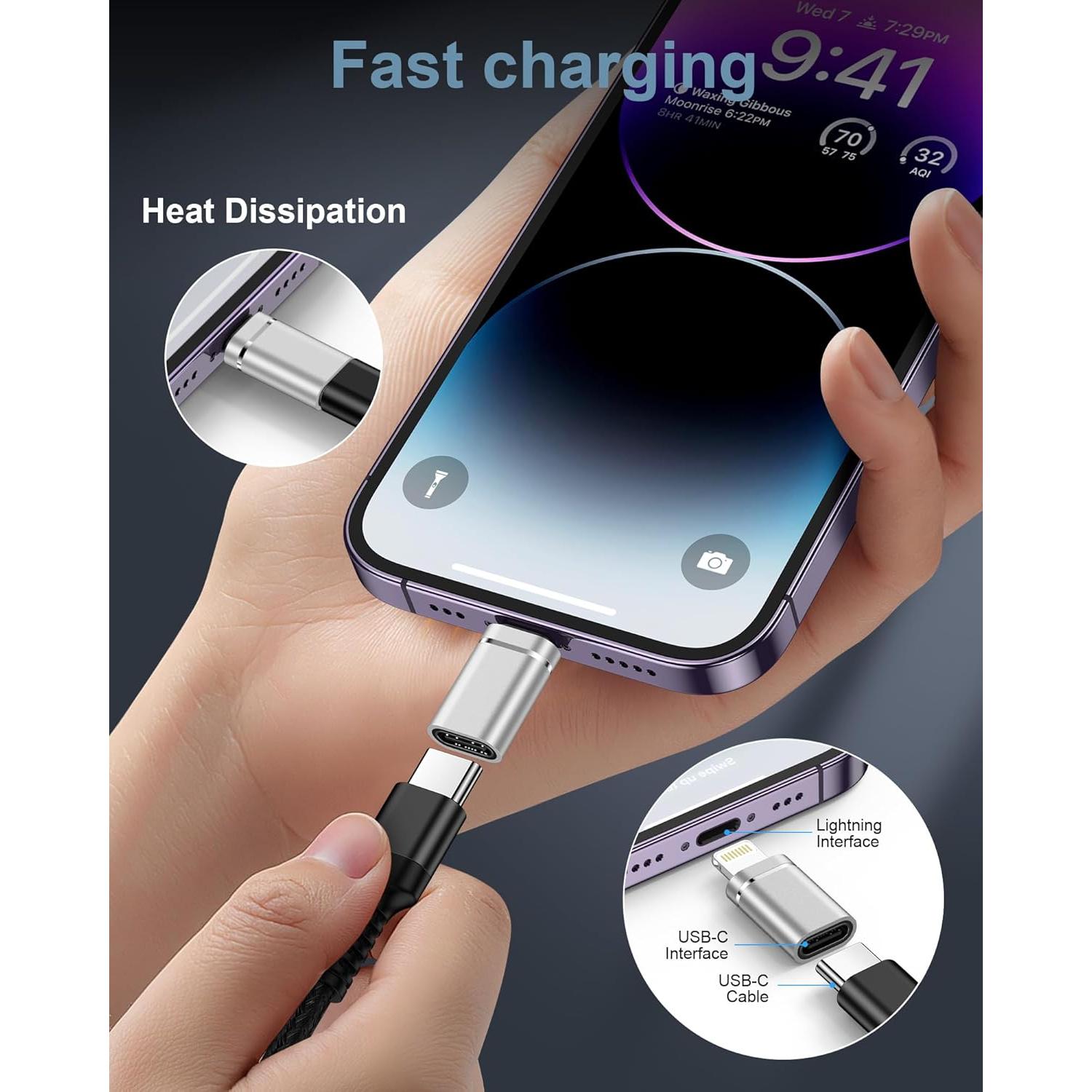 Paquete de 4 Adaptadores USB C a Lightning Apple - Carga Rápida