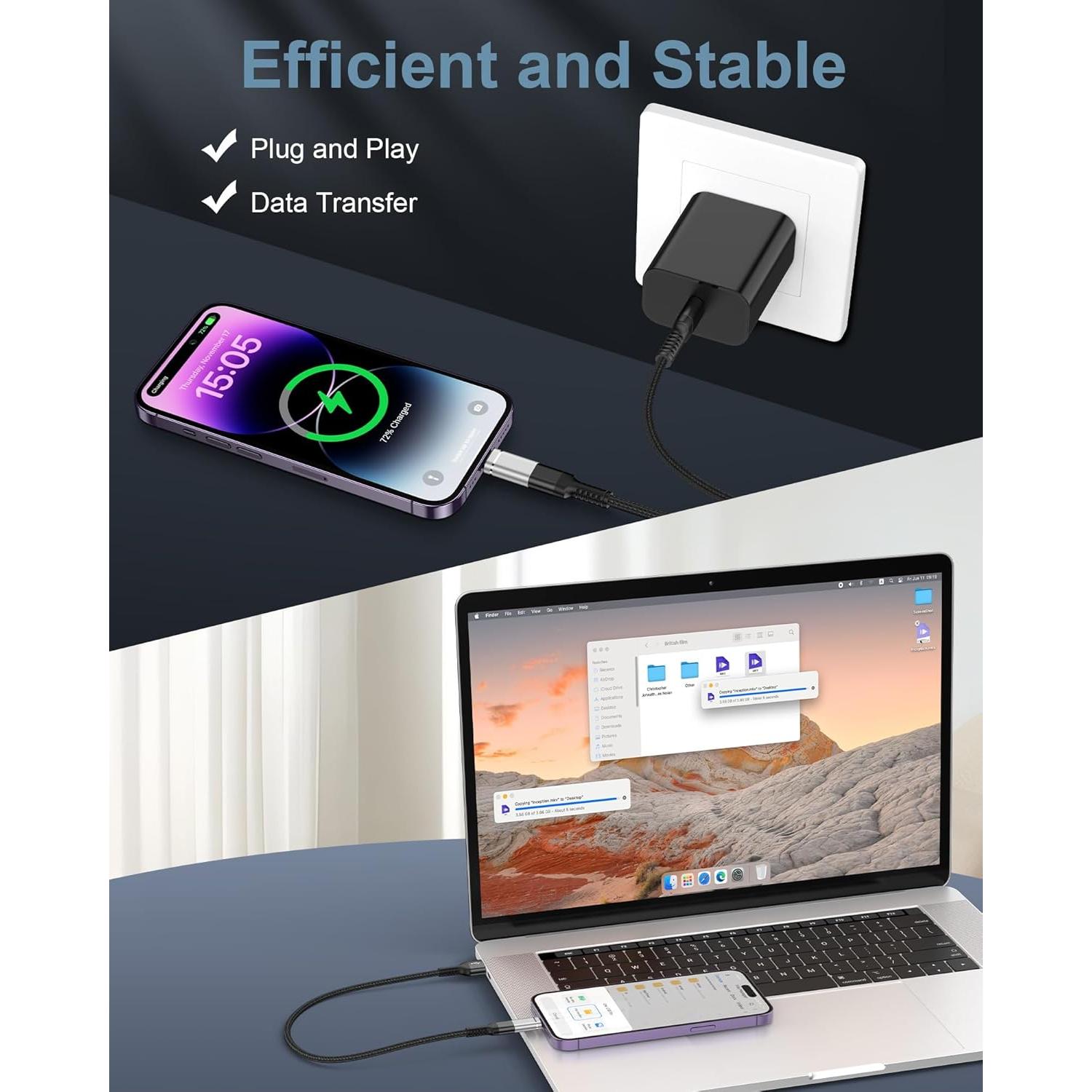 Paquete de 4 Adaptadores USB C a Lightning Apple - Carga Rápida