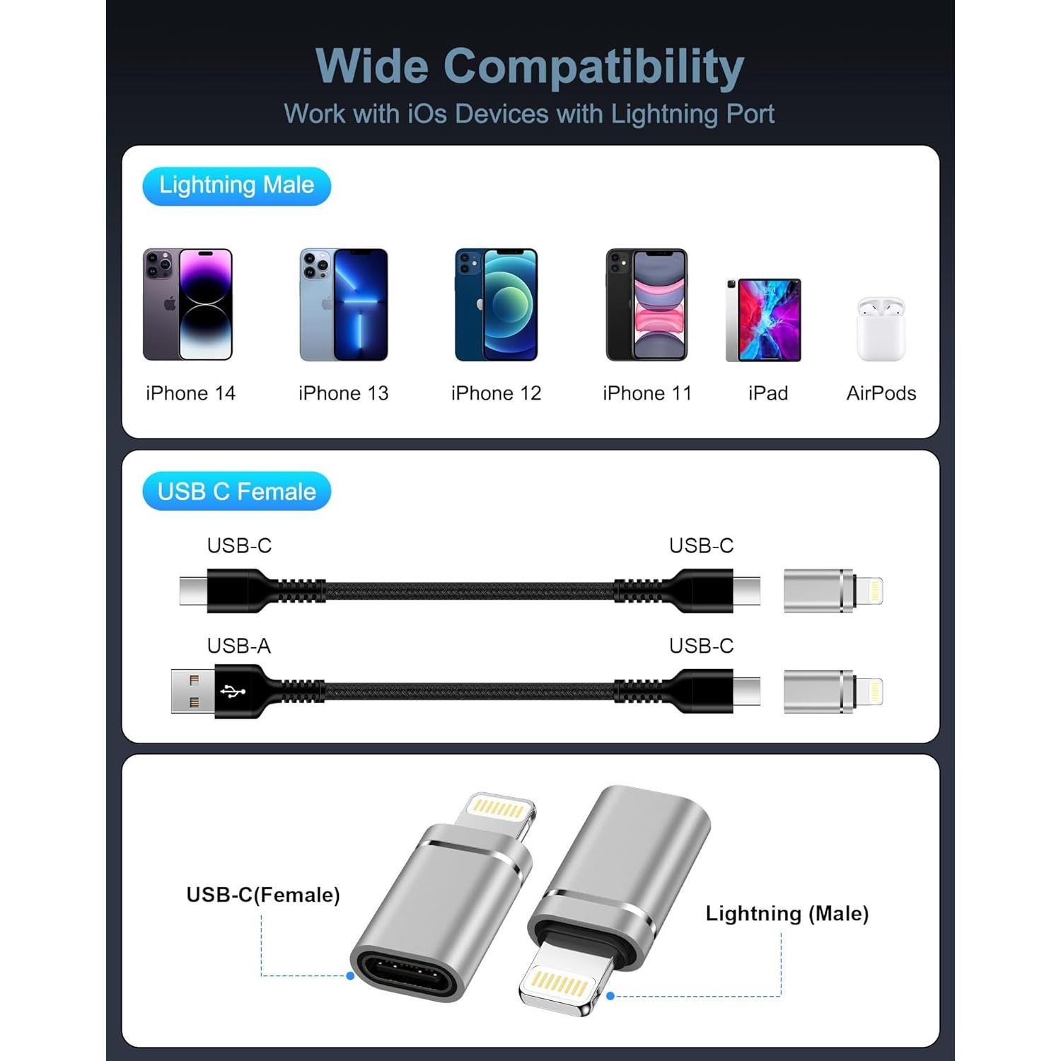 Paquete de 4 Adaptadores USB C a Lightning Apple - Carga Rápida